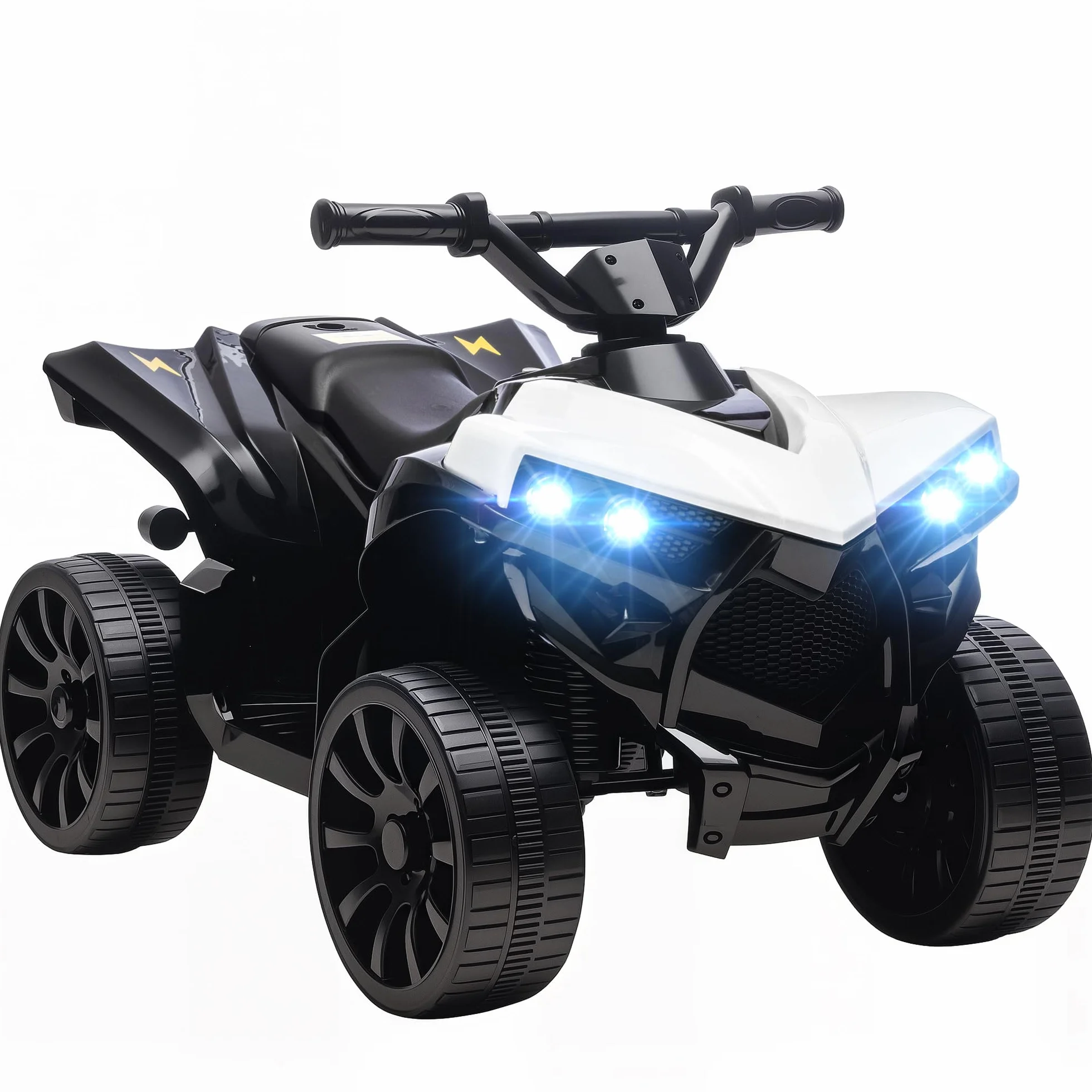 AIYAPLAY Quad Eléctrico para Niños 6V, Velocidad 3km/h, Faros y Música, Blanco