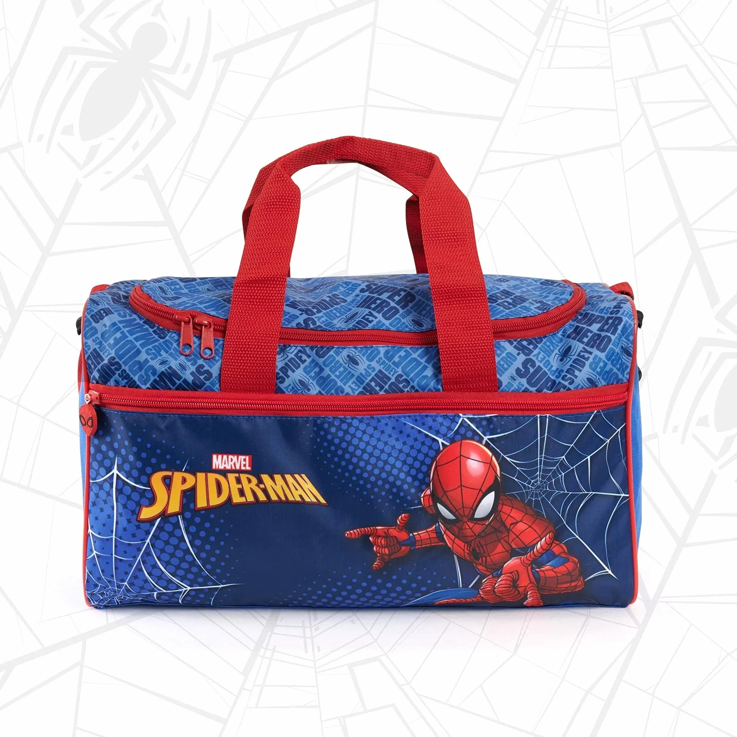 PERLETTI Bolsa Deporte Infantil Spiderman Bandolera Mochila Gimnasio Niños Marvel Spider Man Azul Rojo 35x22.5x15