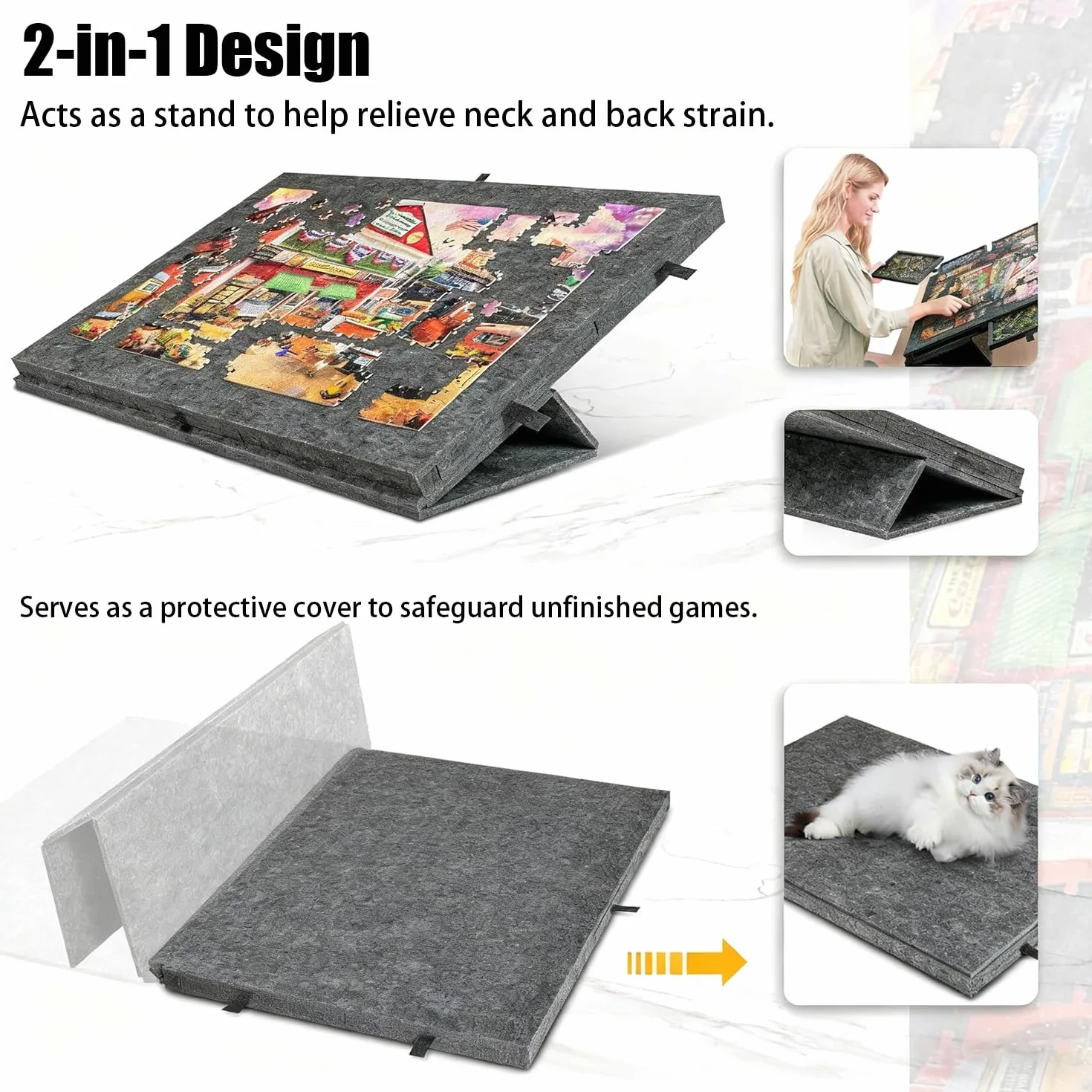 Mesa para Puzzle,Mesa de Rompecabezas 2 en 1 inclinable,Equipada con 6 cajones y bandejas - Puede Contener 1000 Piezas de Rompecabezas,Tablero de Rompecabezas de Fieltro Ligero,para Juegos,Regalo