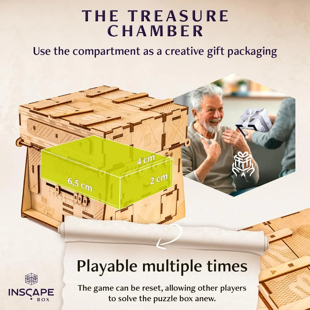 INSCAPE Cosmic Artifact Cluebox – Nivel 5 muy difícil – Caja rompecabezas de madera – Puzzle Box – Escape Room Juego Adultos – Juegos de ajos – Rompecabezas de madera 3D – Juegos de pensamiento