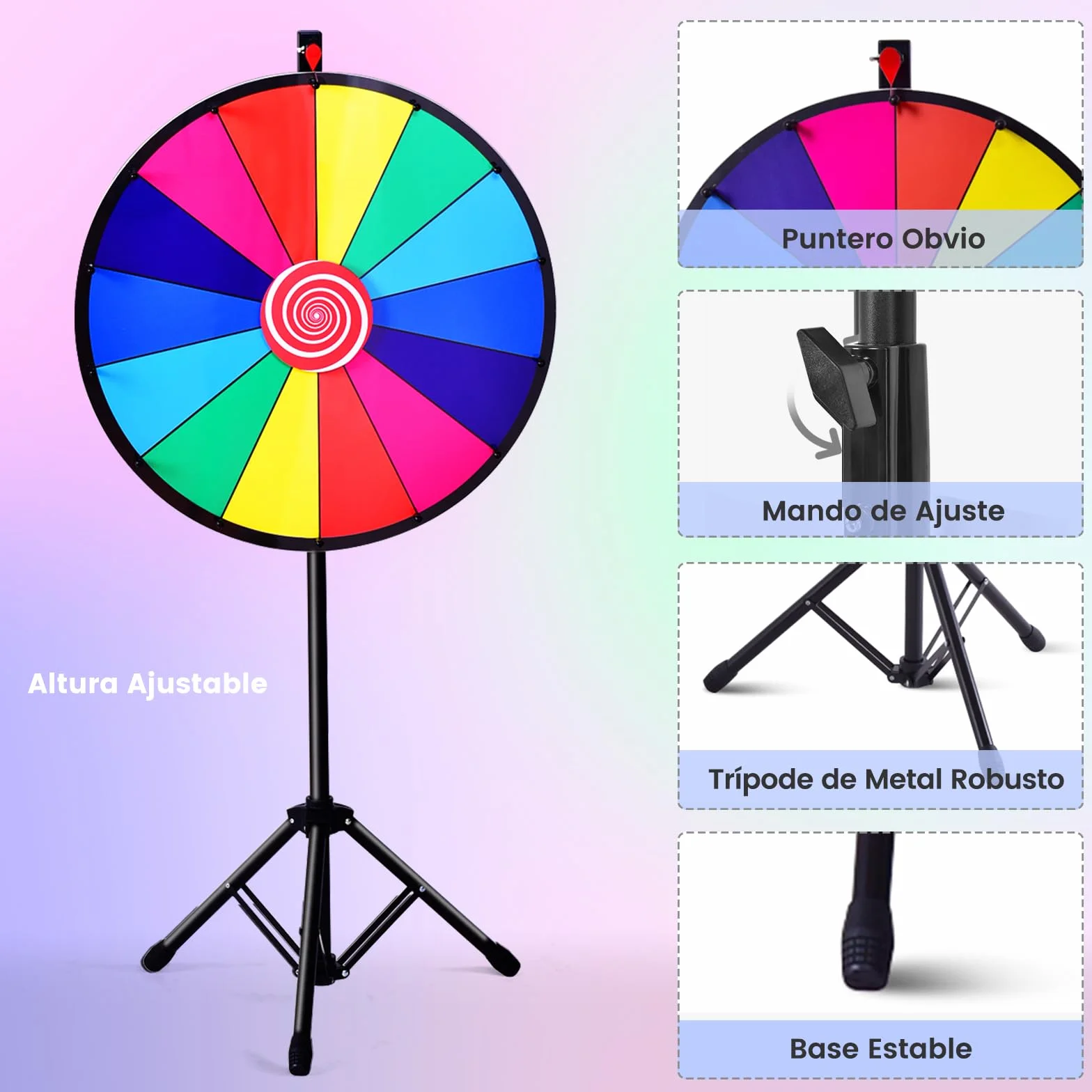 RELAX4LIFE Ruleta de la Suerte 60 cm 14 Ranuras Altura Ajustable 111-167 cm Rueda de la Fortuna con Soporte de Metal Desmontable