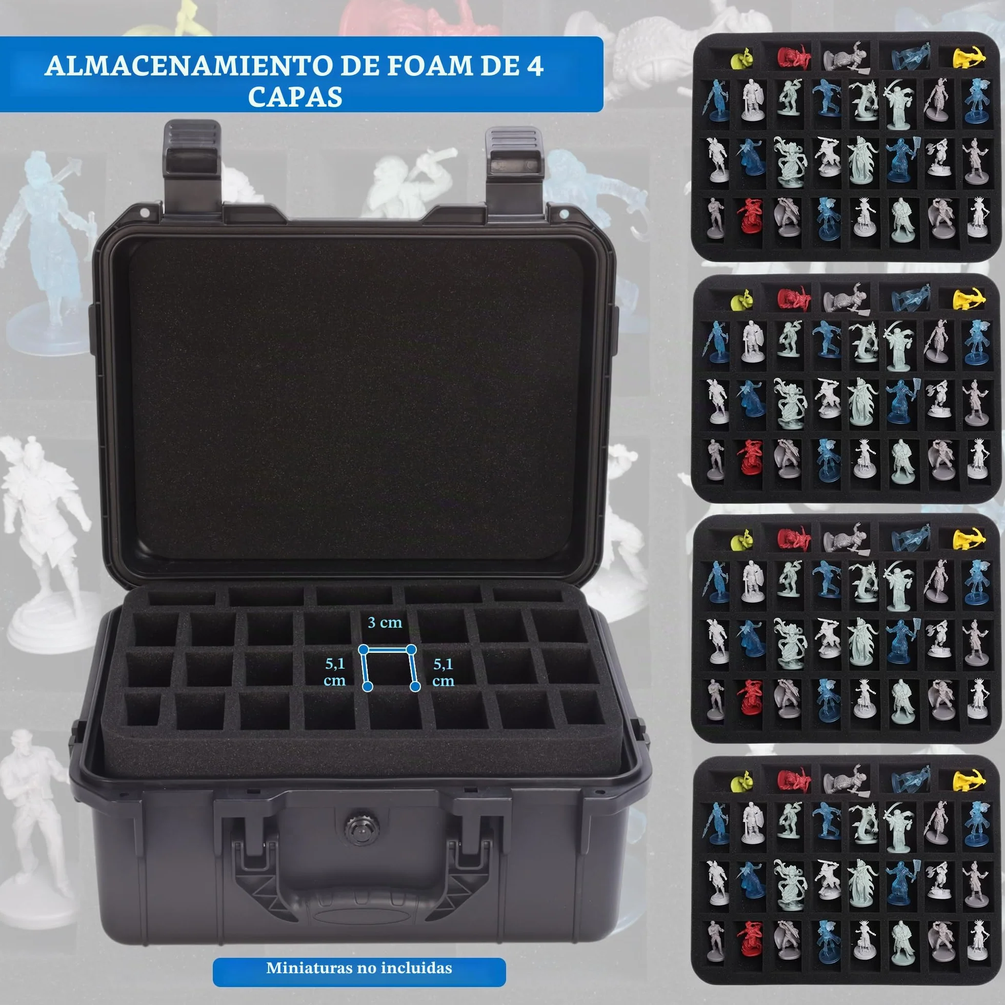 Estuche Resistente para Almacenar Miniaturas, Maletín de Transporte para 116 Miniaturas Incluye 4 Inserciones de Espuma, Estuche de Almacenamiento de Miniaturas Compatible con Warhammer 40k