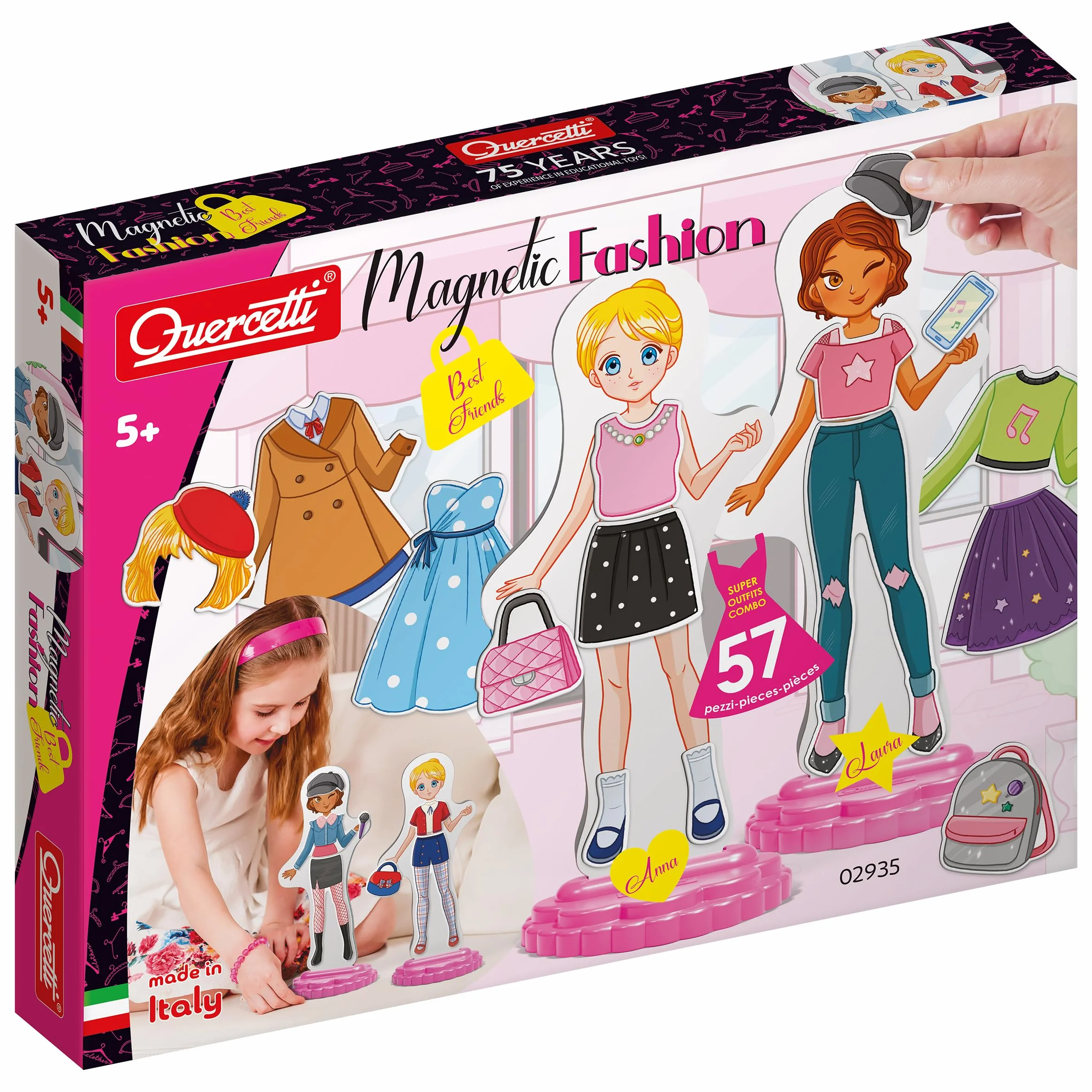 Quercetti Magnetic Fashion Best Friends, Juguetes Niña 5 Años a 9 Años, Juego Magnetico con Muñecas y Ropa, Juguetes Niñas, Juegos Infantiles Creativos para Niñas, Made in Italy
