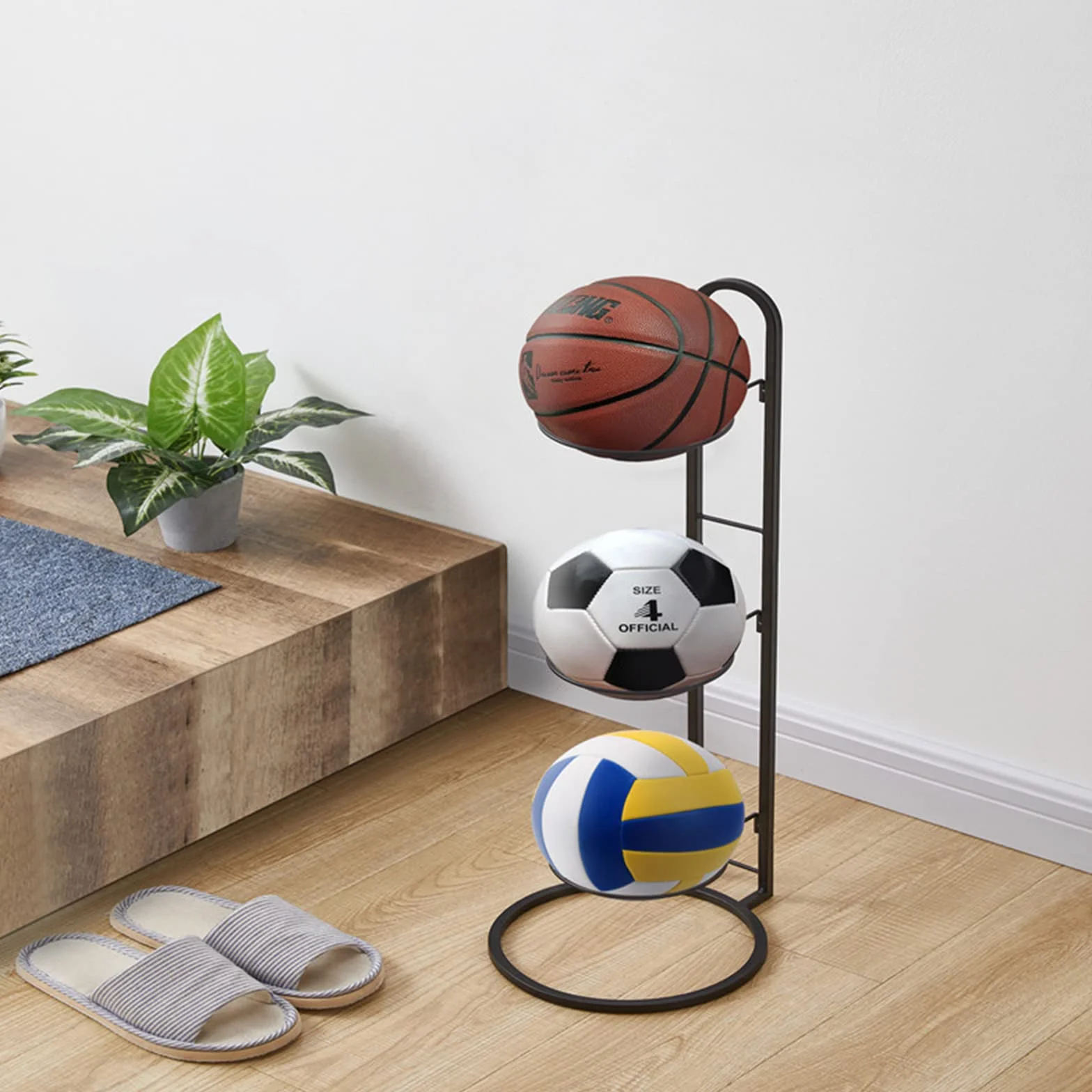 Soporte para Balones de Baloncesto Estante Almacenamiento 3 Capas Vertical Desmontable