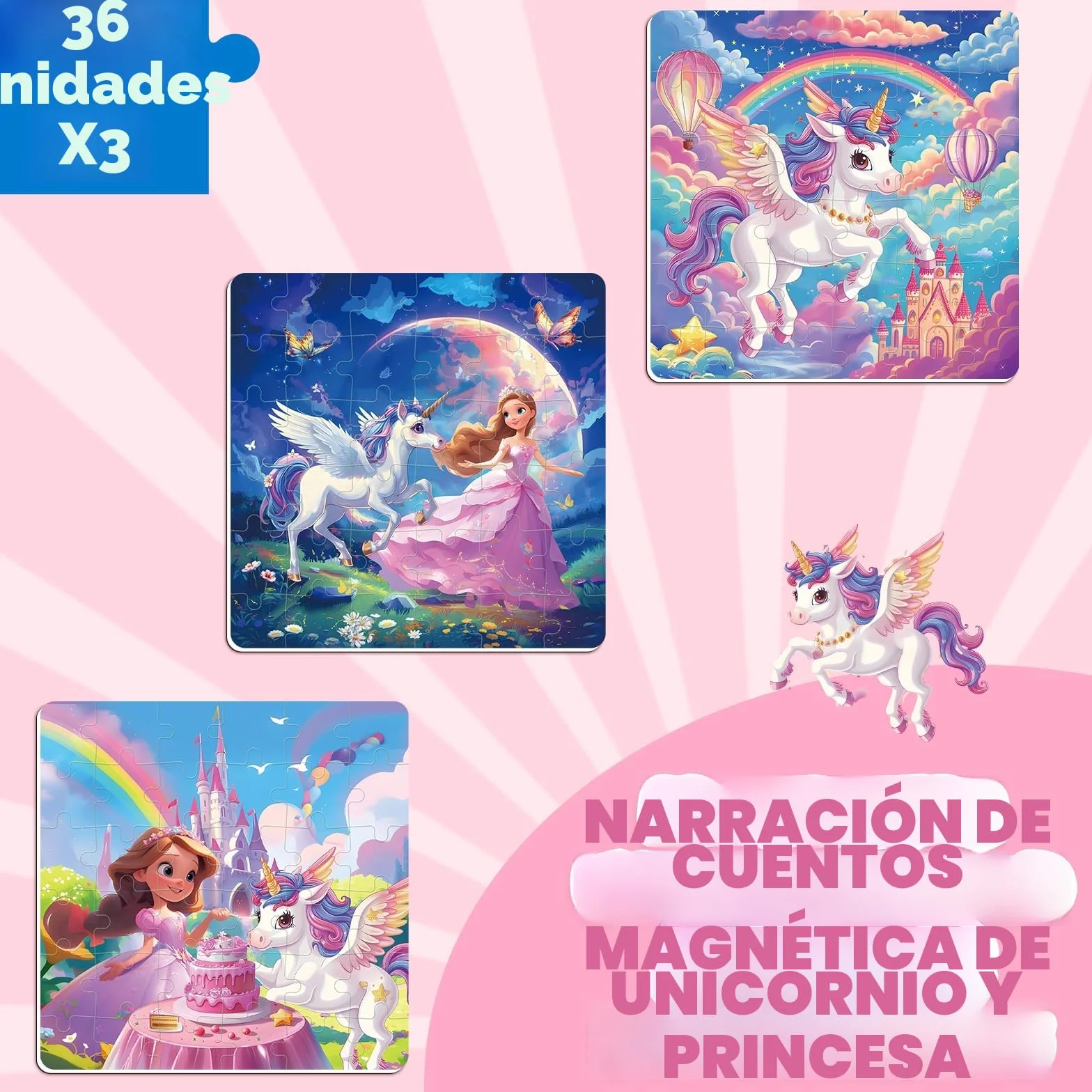 Puzzle MagnéTicos De Unicornio para NiñOs, Rompecabezas para Viajar De 36 Piezas para NiñOs De 3 A 8 AñOs,Puzzle para NiñAs para Mejorar La Inteligencia,Actividades con En AvióN,CumpleañOs