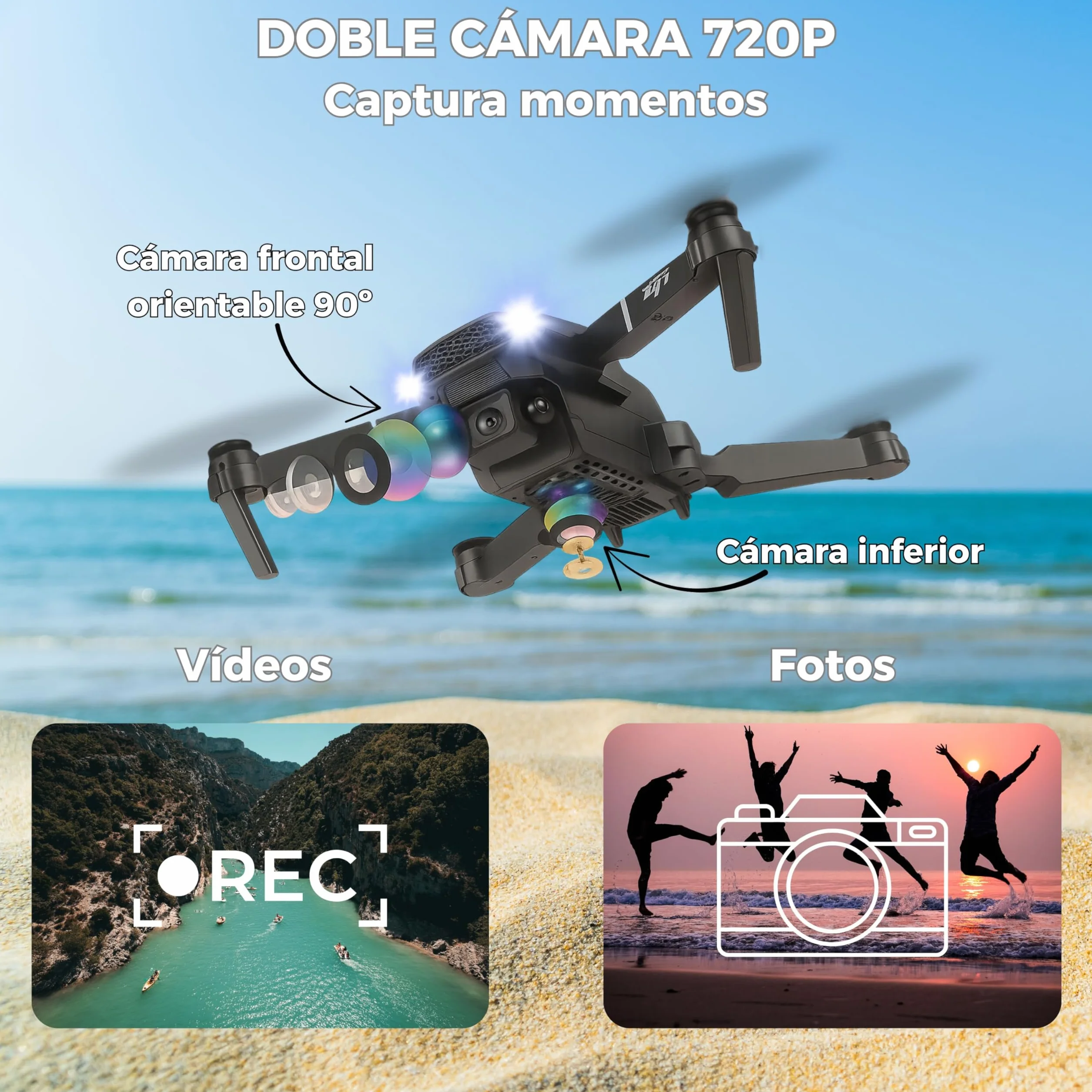 Dron con Camara 720p y 3 Modos de Potencia. Dron para Principiantes con 2 Baterías y 20 Minutos de Vuelo. Drone con Fácil Manejo desde App Gratis. Dron para Niños y Adultos Fácil de Volar con Giros 3D