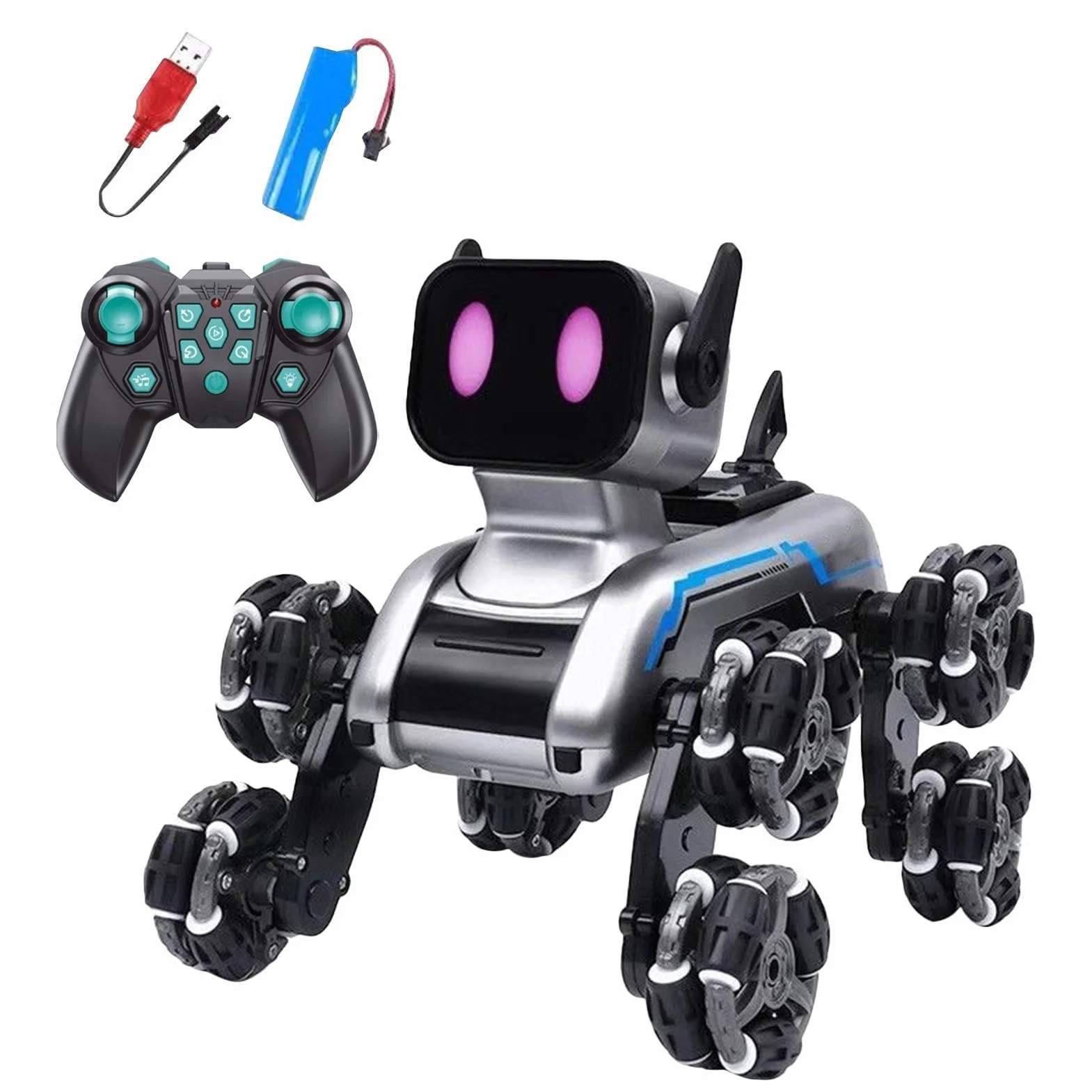 Perro De con Mando A Distancia - Robot Canino para Niños | Cachorro Robot Inteligente De Ocho Ruedas para Interior Y Jardín Niños Niñas | Uso en Interior y Exterior
