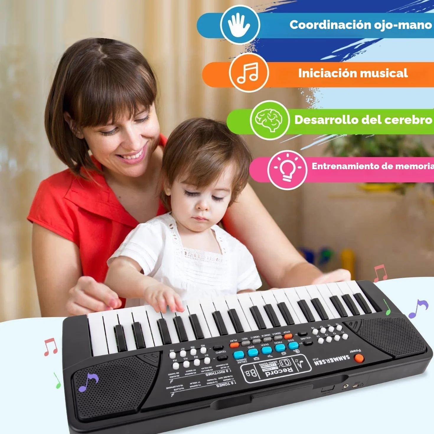 Teclado de Piano de 37 Teclas para niños de 3 a 5 años, con micrófono, Ideal para Principiantes, niños y niñas de 3 4 5 6 años