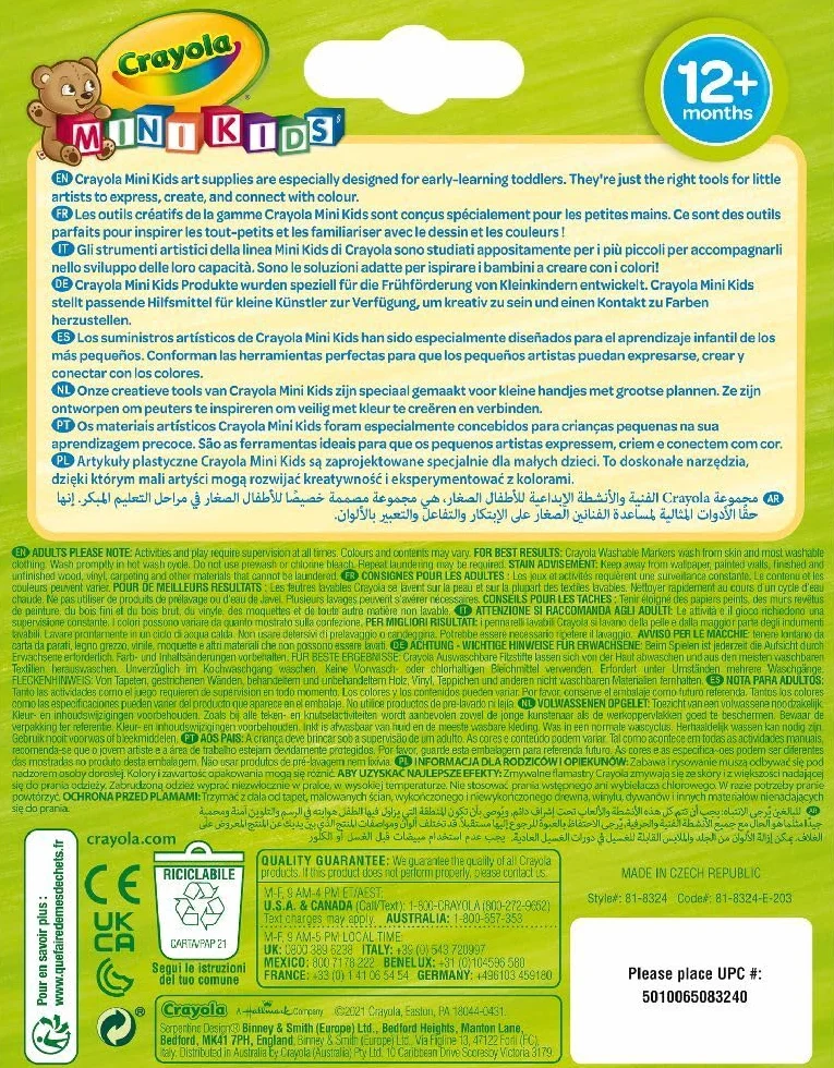 CRAYOLA Mini Kids - Set de 8 Rotuladores Lavables, Segura Punta Redondeada, Ideal para la Primera Infancia - Edad Recomendada: 12 Meses, 8324