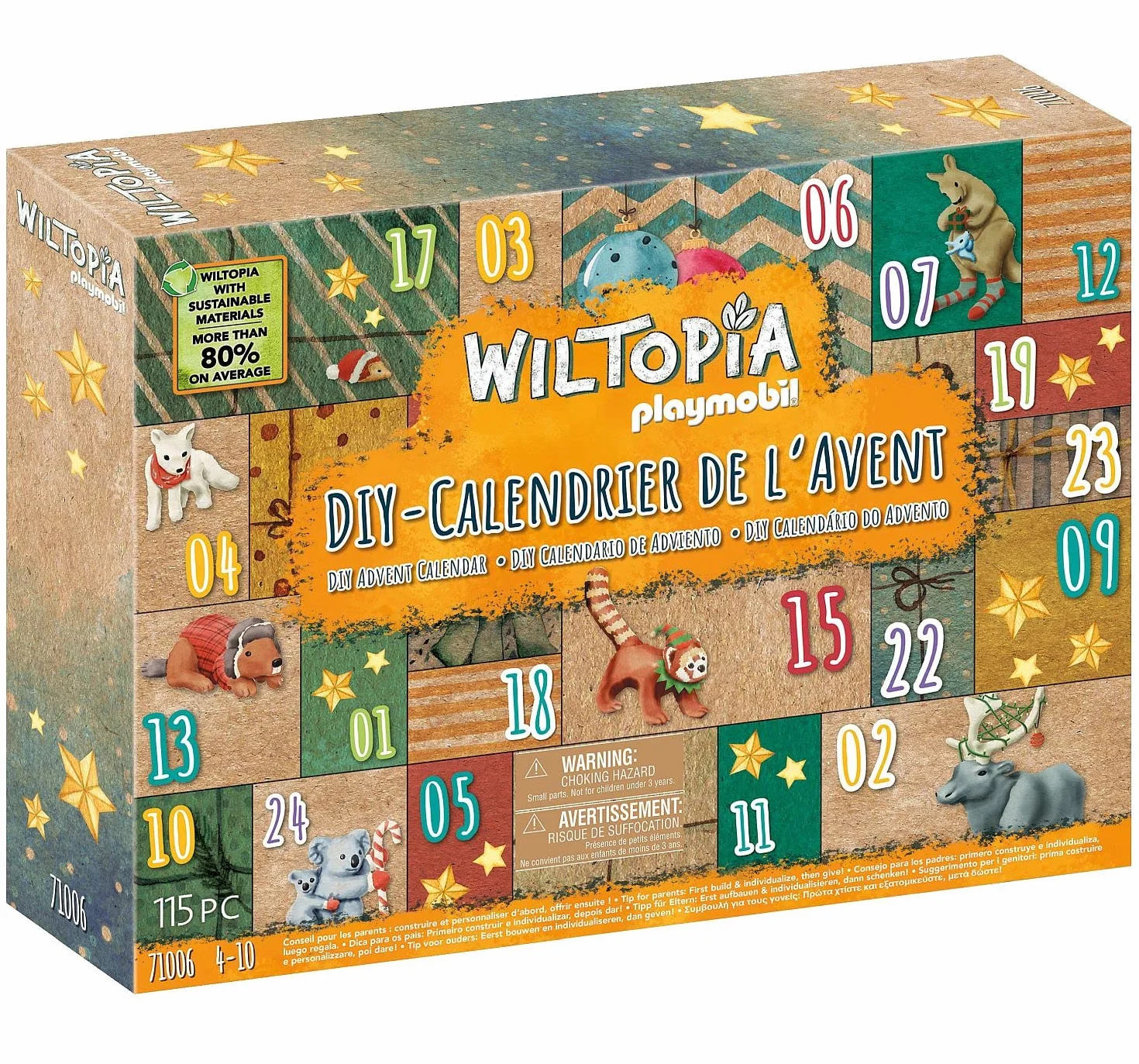 PLAYMOBIL Wiltopia 71006 DIY Calendario de Adviento para niños, Viaje de animales alrededor del mundo, Incluye 23 figuras de animales de todo el mundo, Juguete sostenible para niños a partir de 4 años
