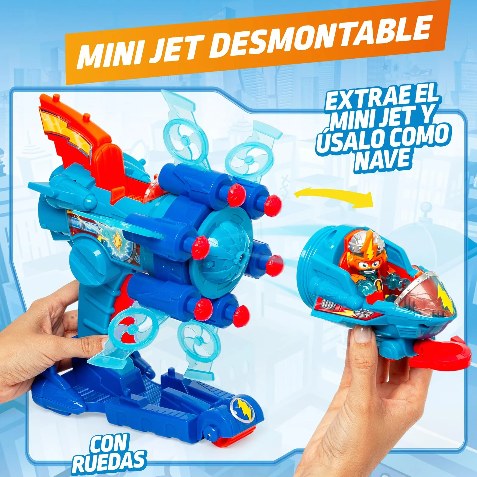 SUPERTHINGS KAZOOM Power – Vehículo Multi-acción de la Serie de TV ''Kazoom Power'', Contiene 1 Blaster Jet, 1 Kid Kazoom Exclusivo y 6 Proyectiles