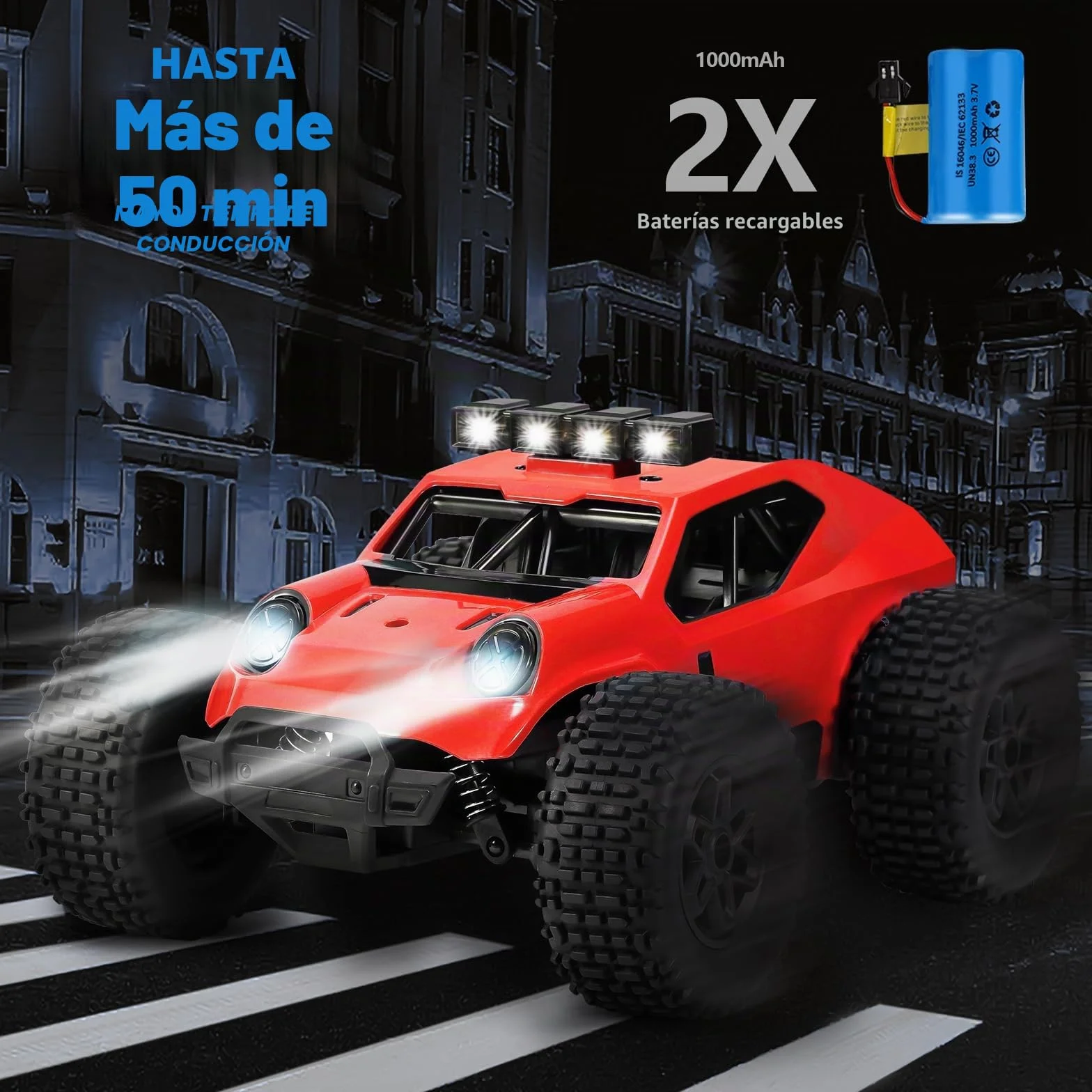 Kizeefun Coche teledirigido, 2,4 GHz 1/20 RC Auto Todoterreno 20 km/h Todos los terrenos, Juguete eléctrico, Coche Todoterreno RC con 2 baterías de reproducción y Faros LED Regalo Pascua para niños