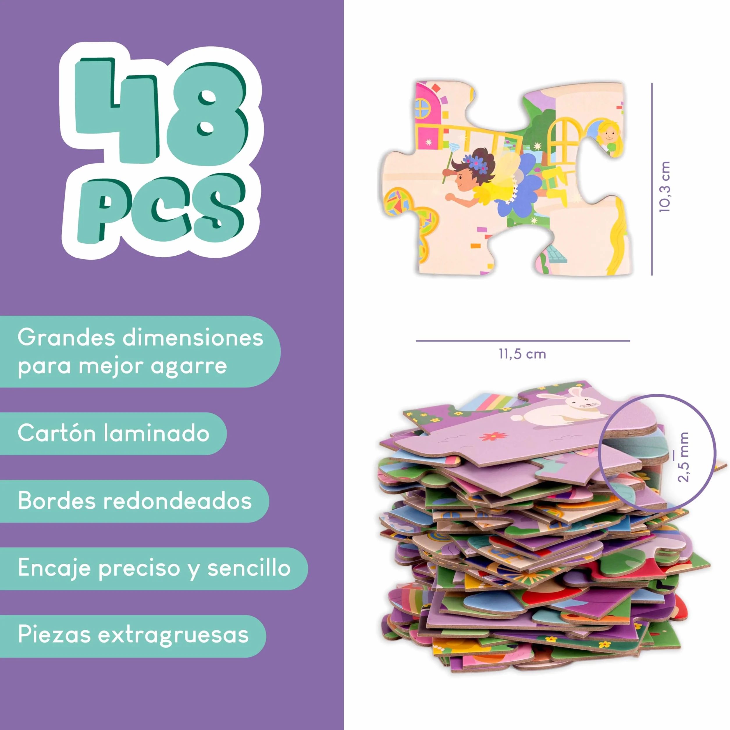 BONNYCO Puzzle Niños XXL Castillo de Fantasía 48 Piezas Gigante 92 x 62 cm Juguetes Educativos 2-8 Años