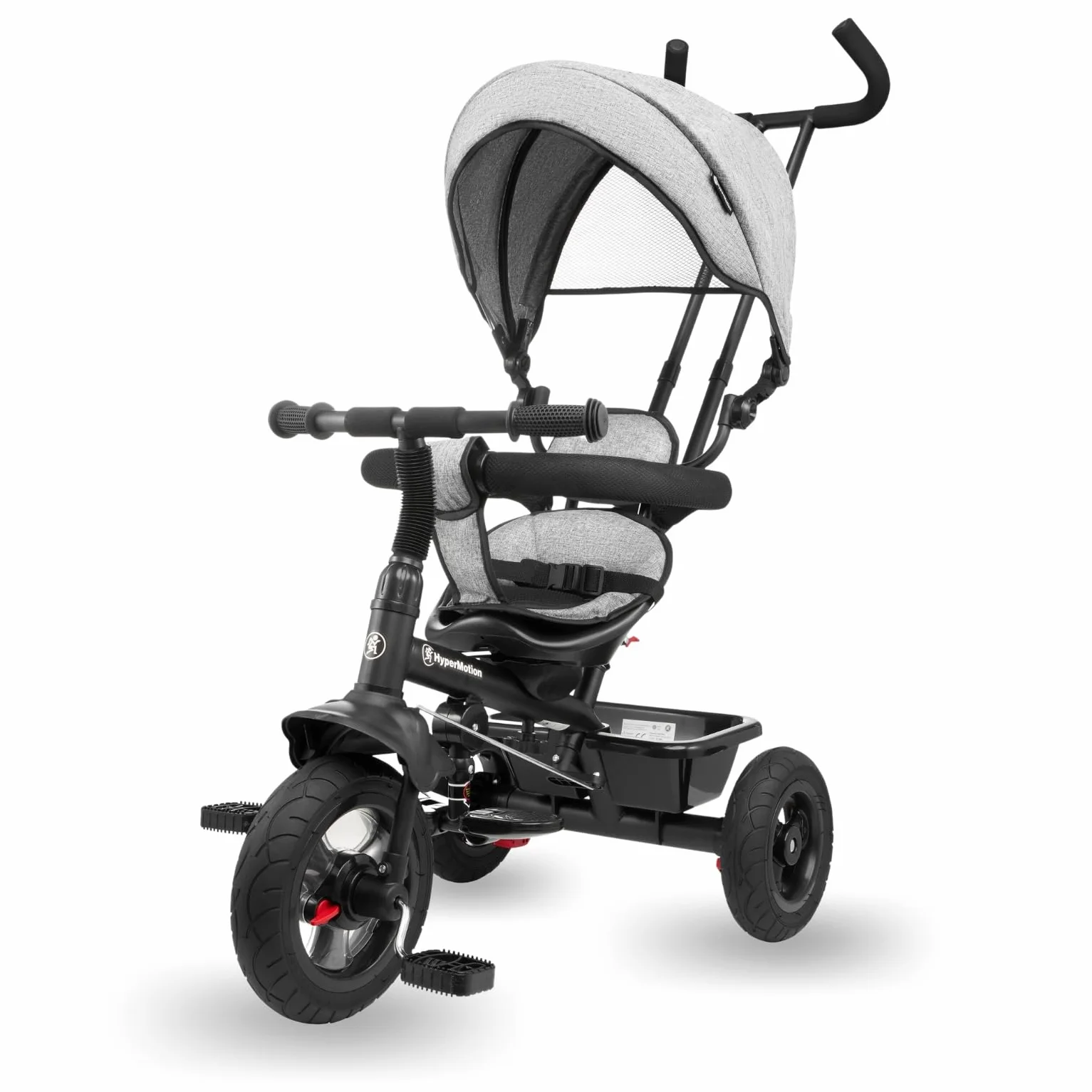 HyperMotion Triciclo Infantil con Manillar para Padres - Bici Bebé 1 Año Evolutiva hasta 20kg - Modelo Similar Kinderkraft con Barra de Empuje - Saltador Bebe Gris