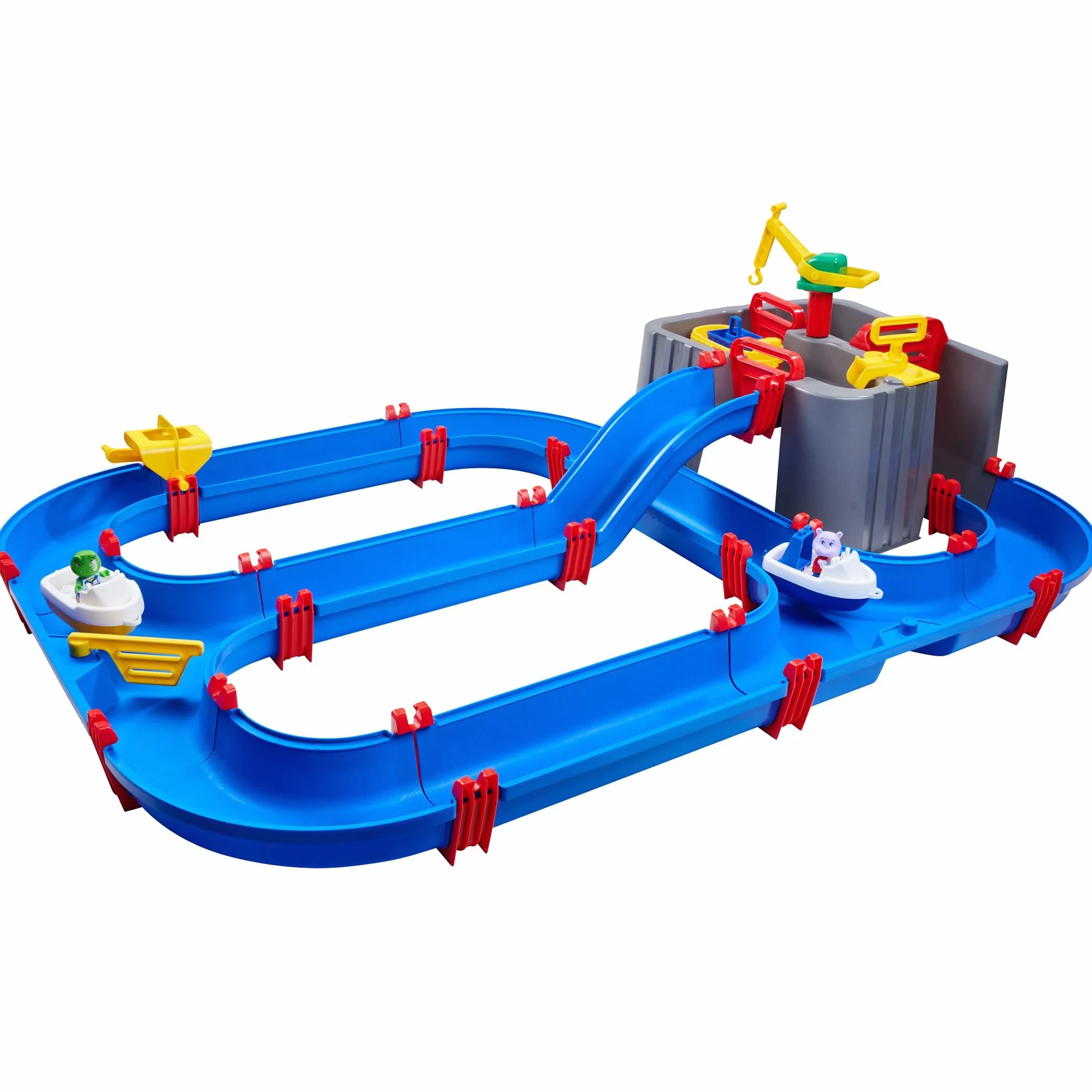 AquaPlay Harbour Waterbahn - Juego de Agua para Exteriores con Tren, Barcos y 2 Figuras de Juego, Juguete acuático para niños a Partir de 3 años, 128 x 93 x 40 cm