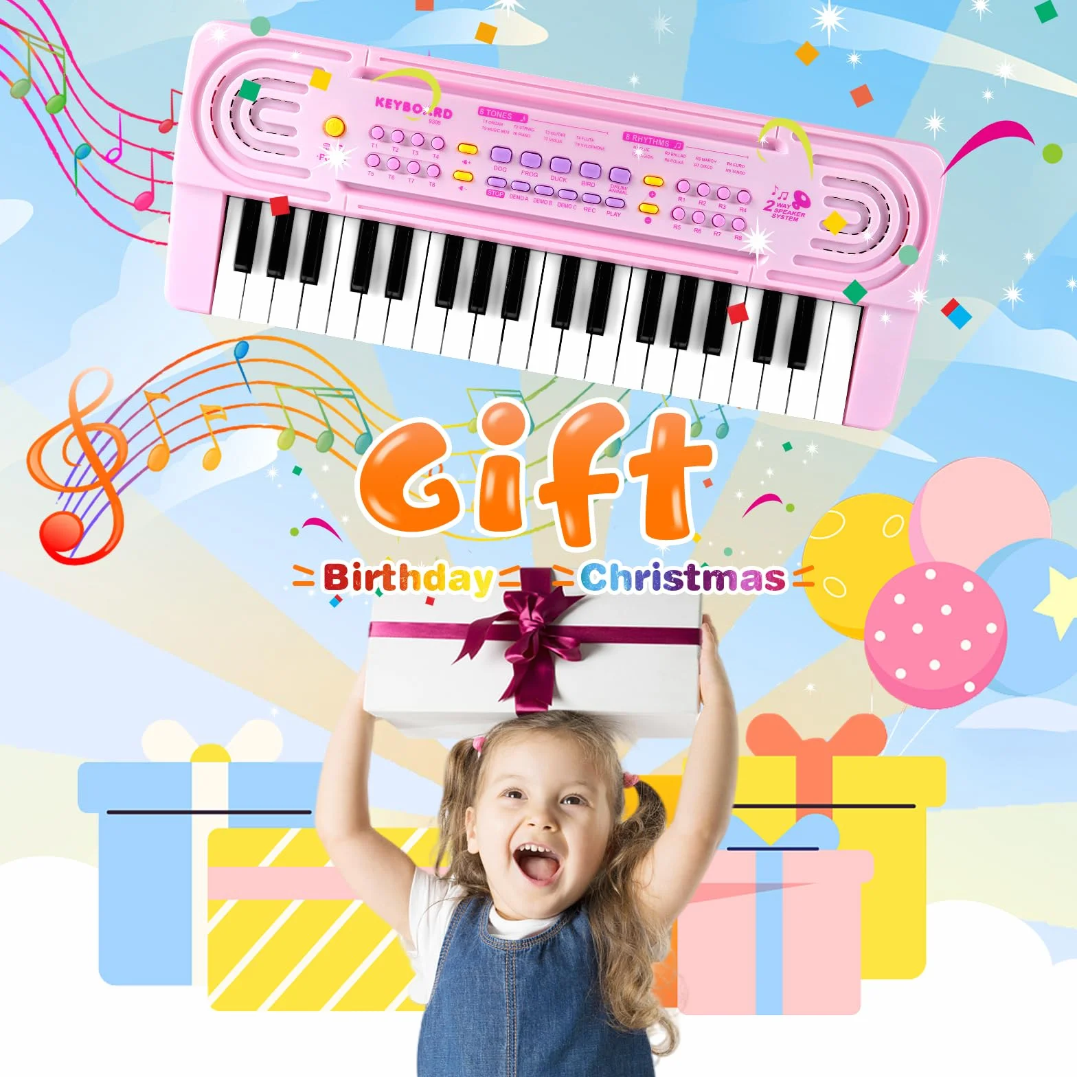 Teclado Electrónico Piano Infantil, 37 Teclas Teclado Multifunción Portátiles con MicróFono, Organo Electronico Piano Musical Regalo para de Niños y Niñas para Niños 3+ Años, Seguro y Duradero