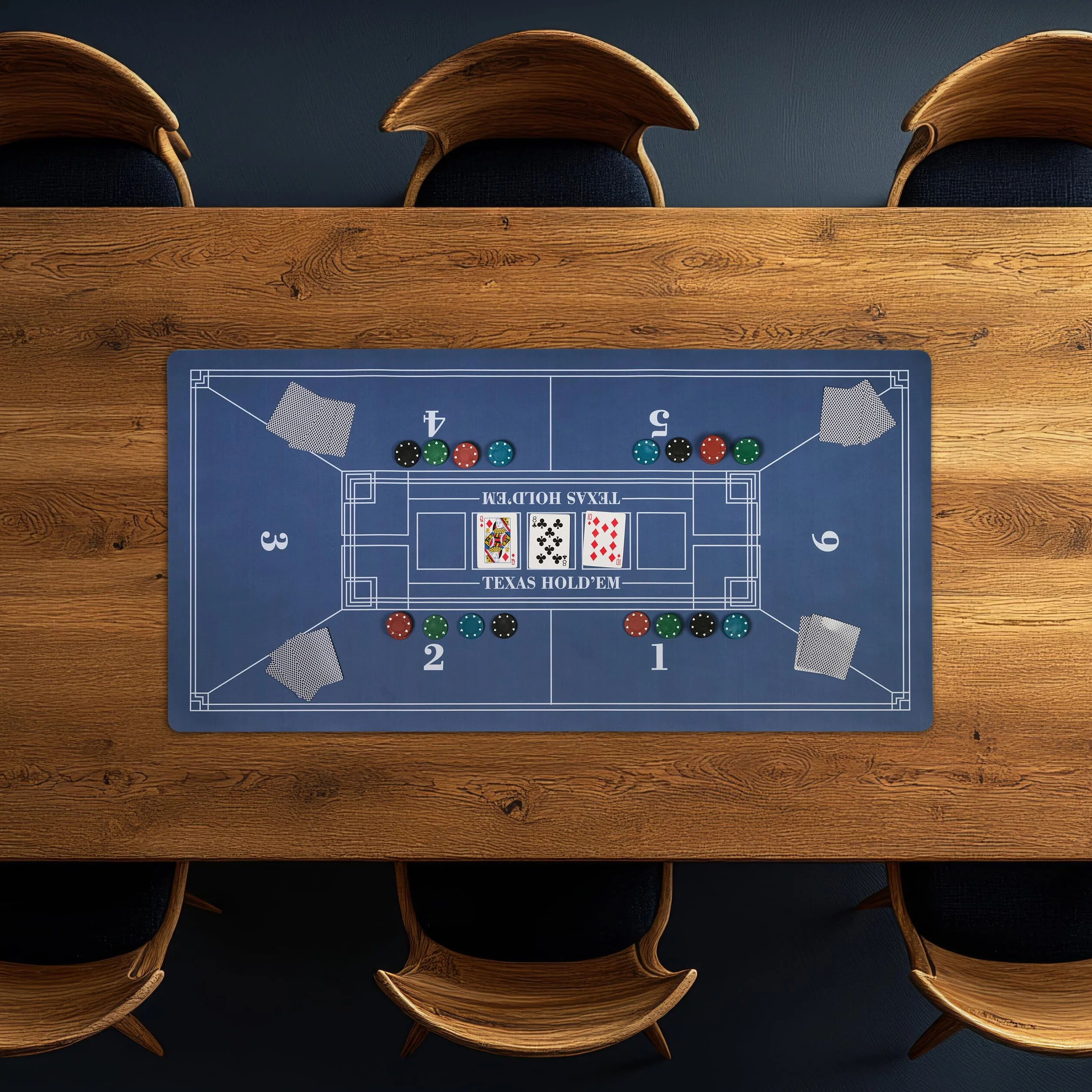 Relaxdays Tapete Póquer, 120 x 60 cm, Mantel Poker Texas Hold'em, Alfombrilla Antideslizante, Bolsa, 6 Jugadores, Azul