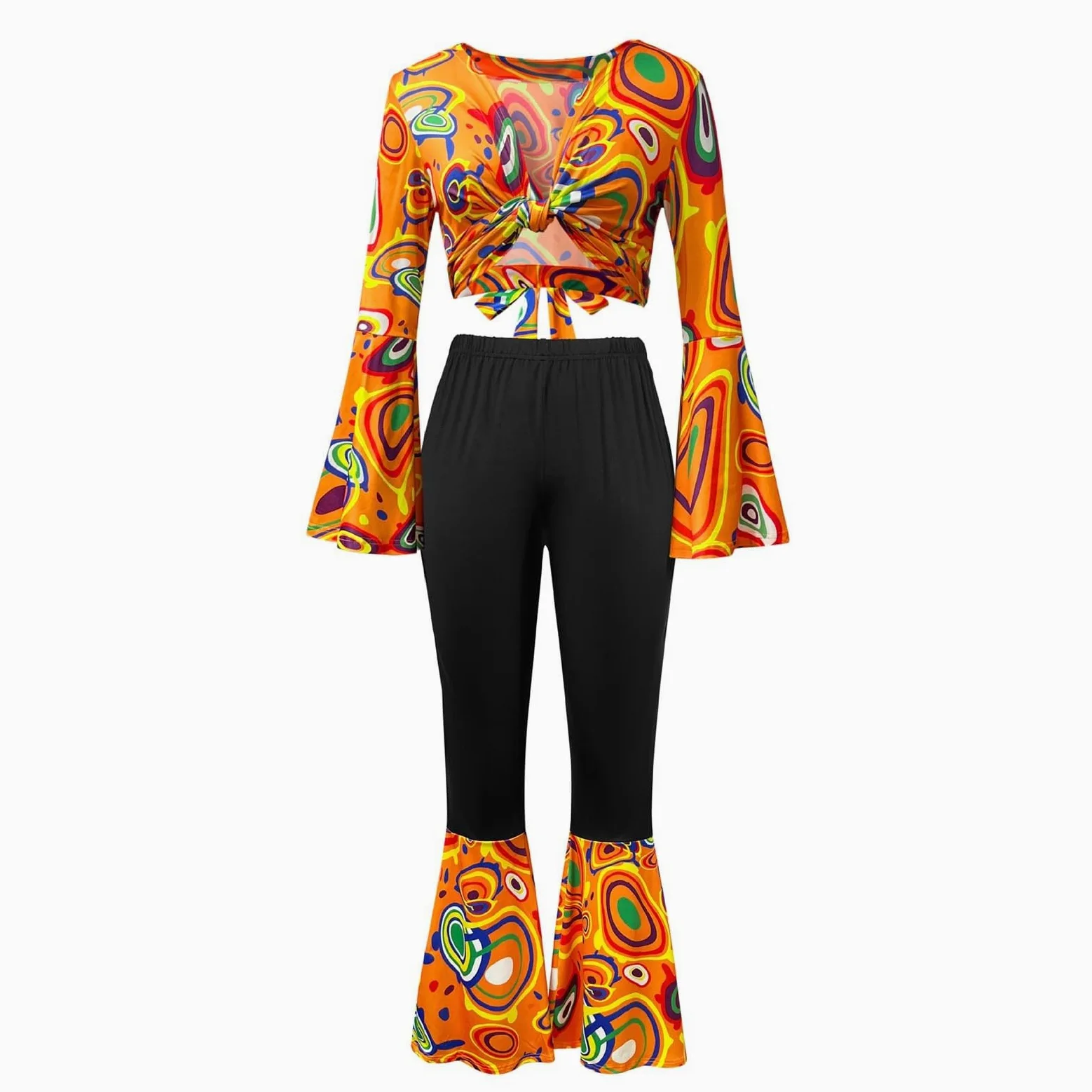 Generisch Disfraz de carnaval para mujer, disfraz de Halloween, retro, discoteca de los años 70, disfraz de escenario, color blanco, parte superior y pantalón