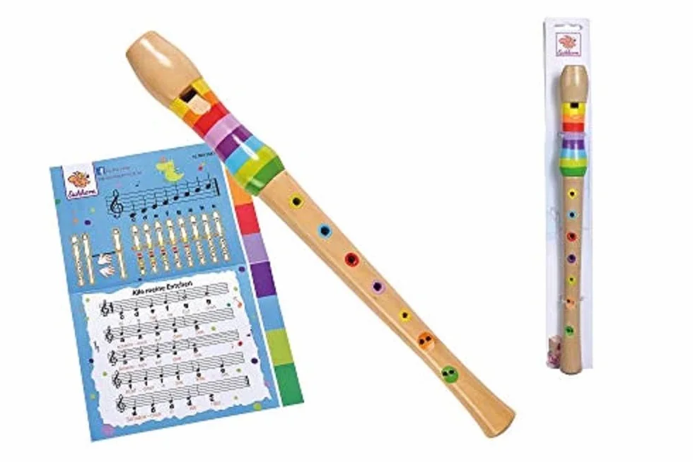 Eichhorn Flauta de madera para música 100003481 Colorida flauta de madera con 7 agujeros, incluye cancionero con TRES canciones para reproducir, 32 cm de largo, a partir de los cuatro años, marrón
