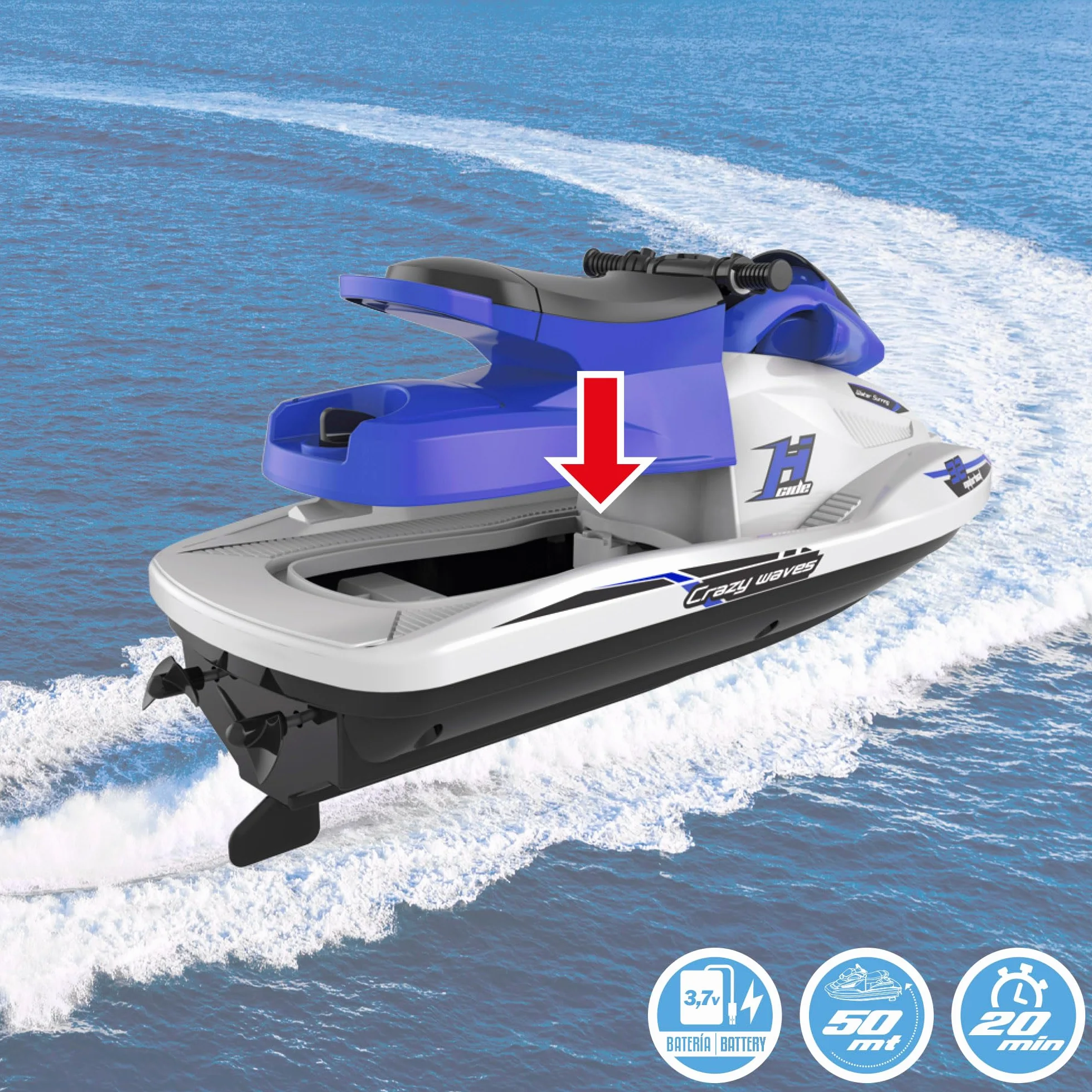 ColorBaby 49987 Motor Boat Moto de Agua teledirigida, Escala 1:47, Contiene 2 Piezas, batería incluida, Barcos teledirigidos, Moto de Agua RC, radiocontrol, Juguetes para niños