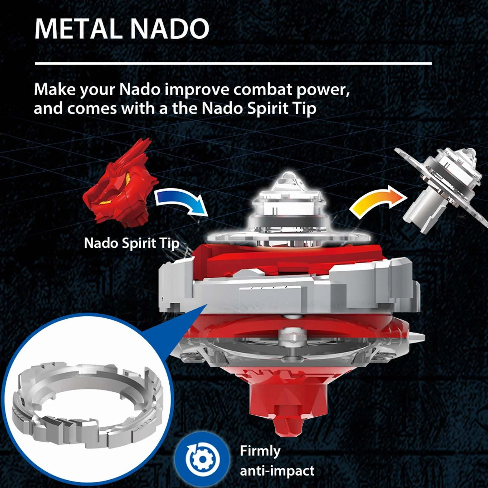 INFINITY NADO Peonza de Metal con Lanzador Magnético Fiery Dragon, Juguete para Niños 5-12 Años, Rojo
