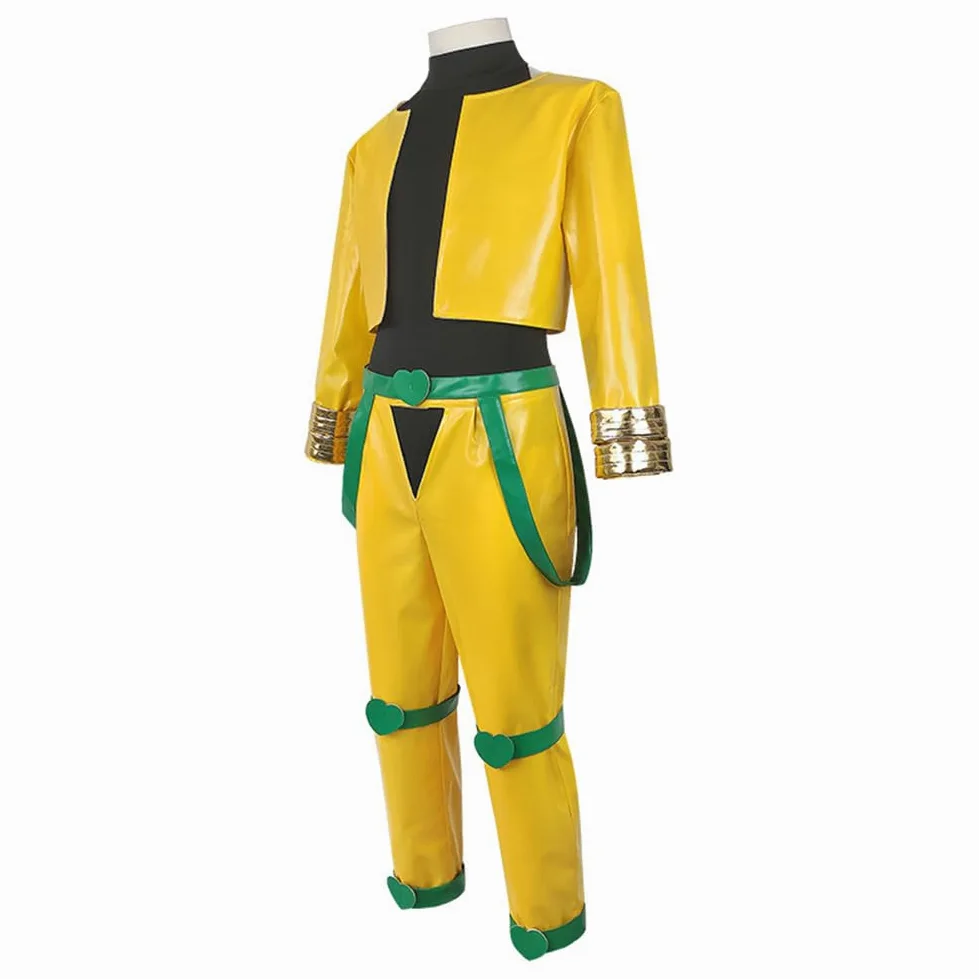 Dio Brando - Disfraz de cosplay de anime con máscara de piedra, traje de uniforme con peluca, conjunto completo de abrigo amarillo, pantalones para fiesta de Halloween