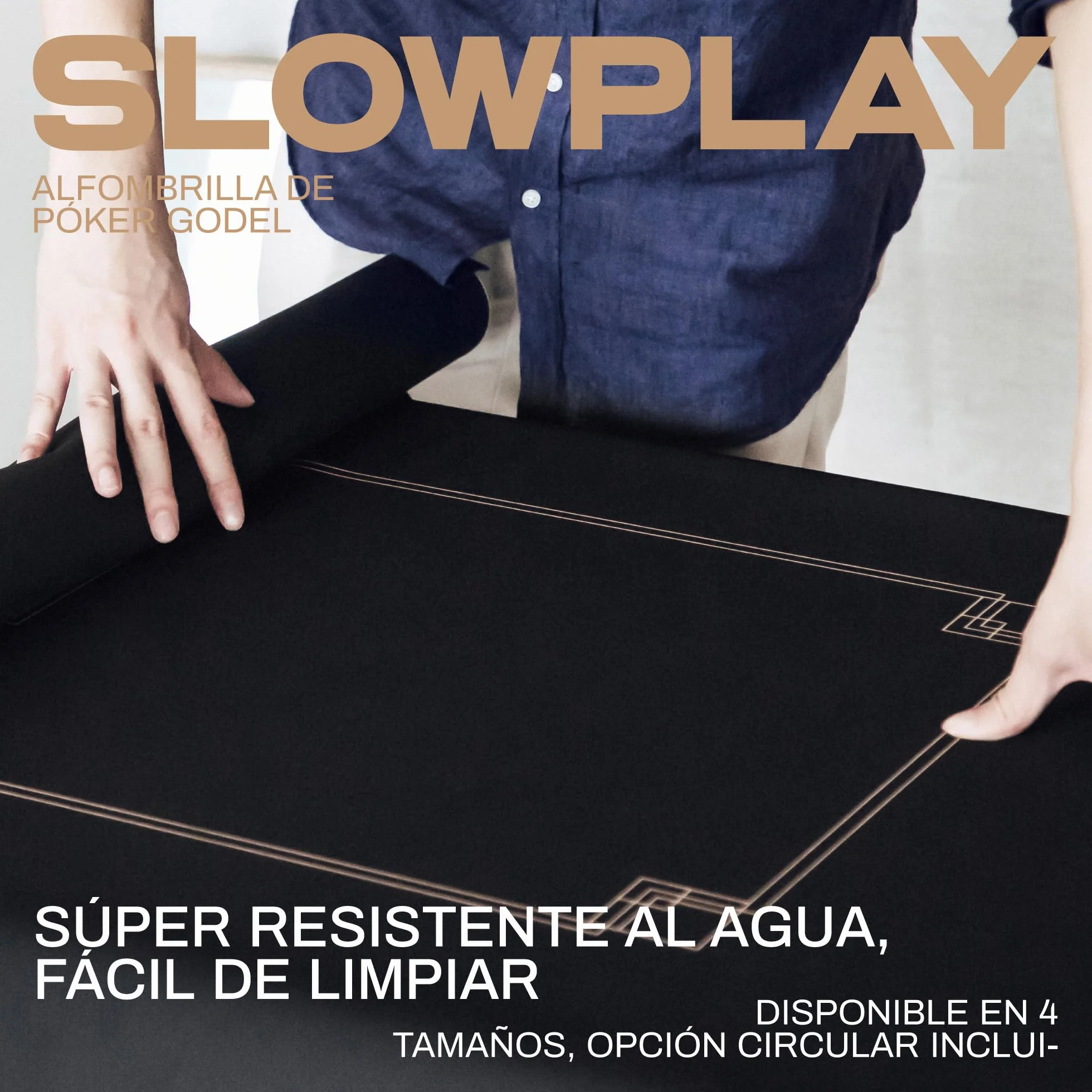 SLOWPLAY Godel Alfombrilla de póker para Texas Hold’em | tapete portátil Negro y Dorado champán, 180x90 cm, Repelente al Agua, reducción de Ruido y Bolsa de Transporte Premium