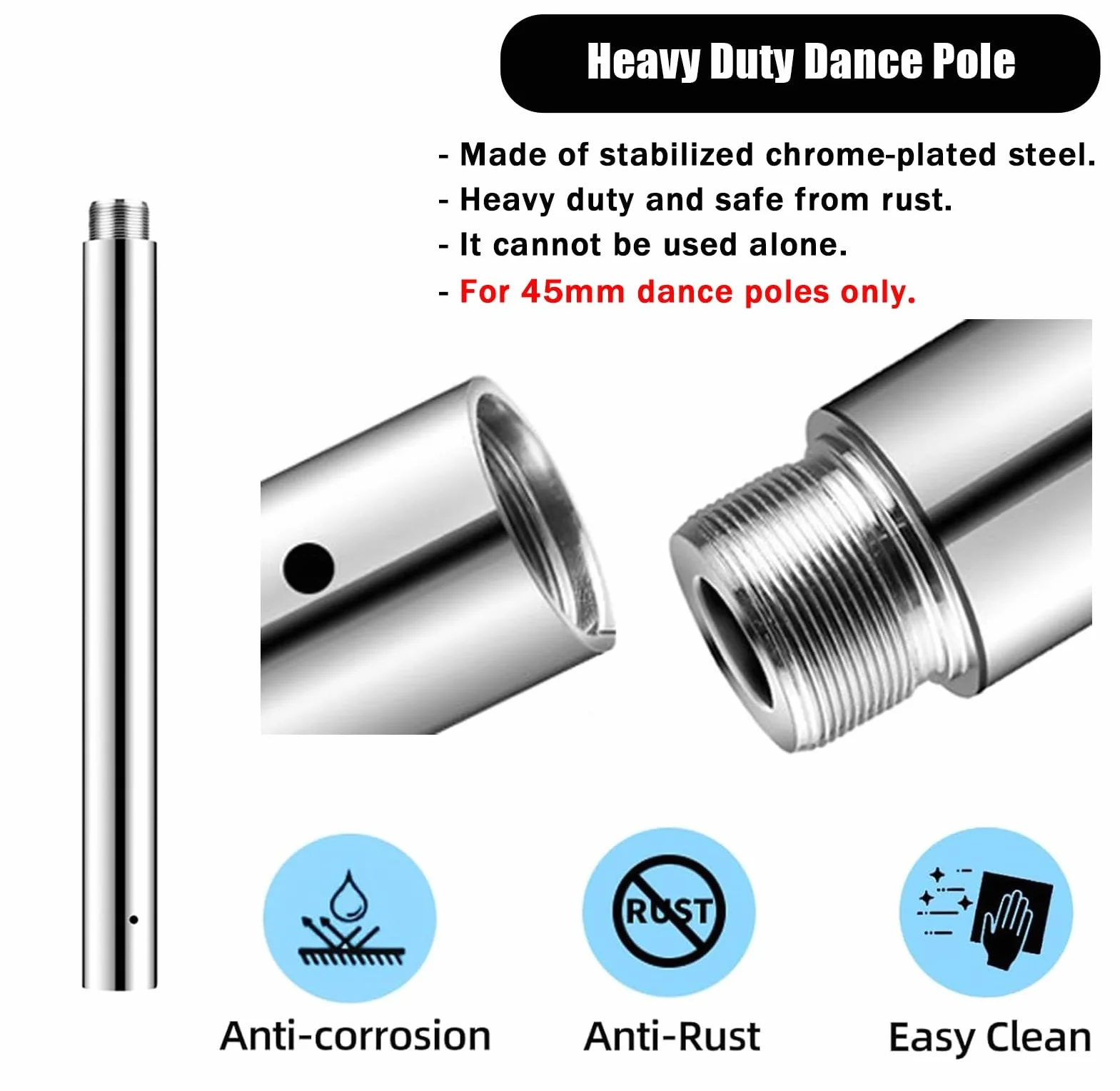 Pole Dance Barra Profesional Postes Spinning Static Piso a Techo Extensión 12.5/25/50 Cm 125mm