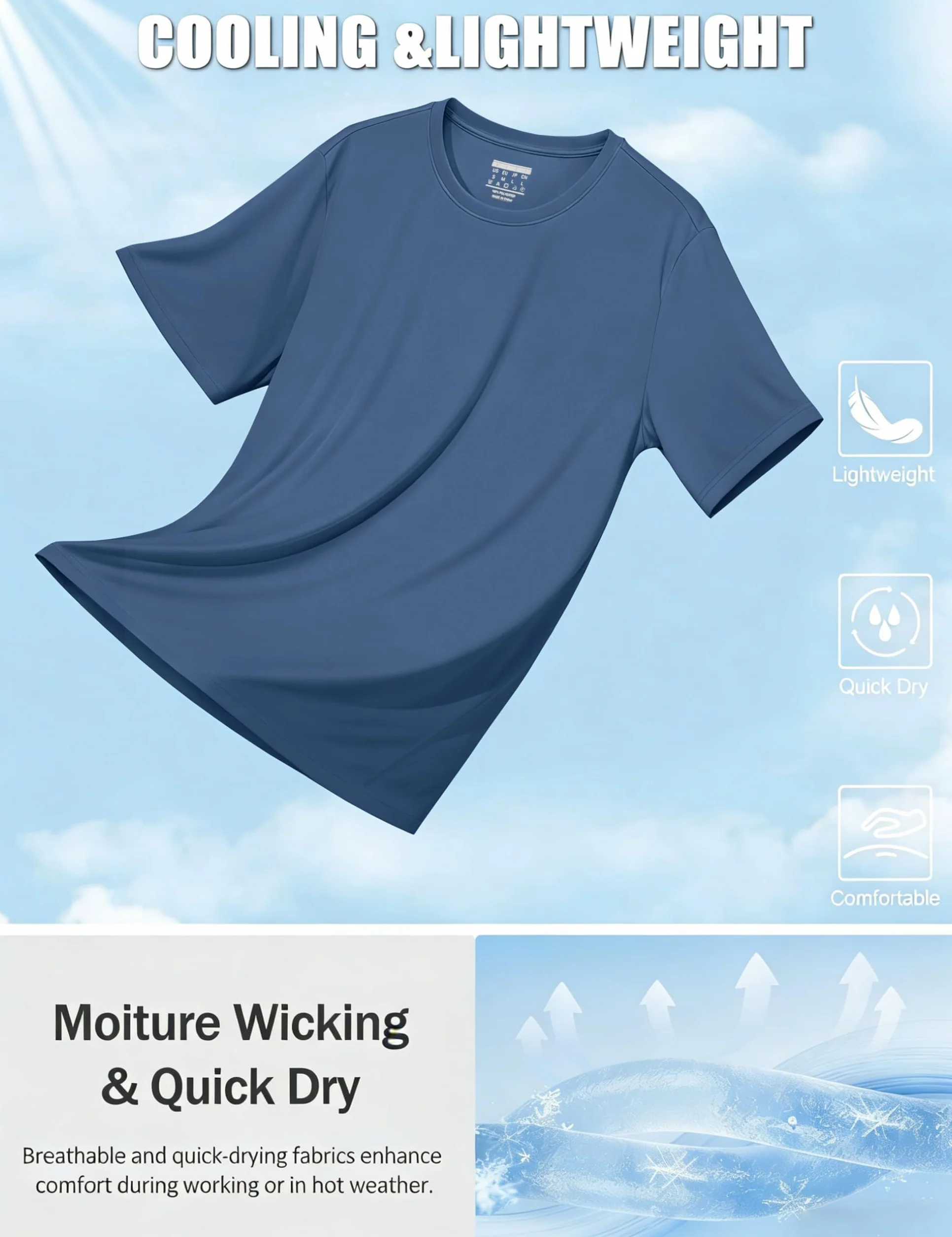 TACVASEN Camiseta de Manga Corta para Hombre Protección Solar UPF 50+ Ligera