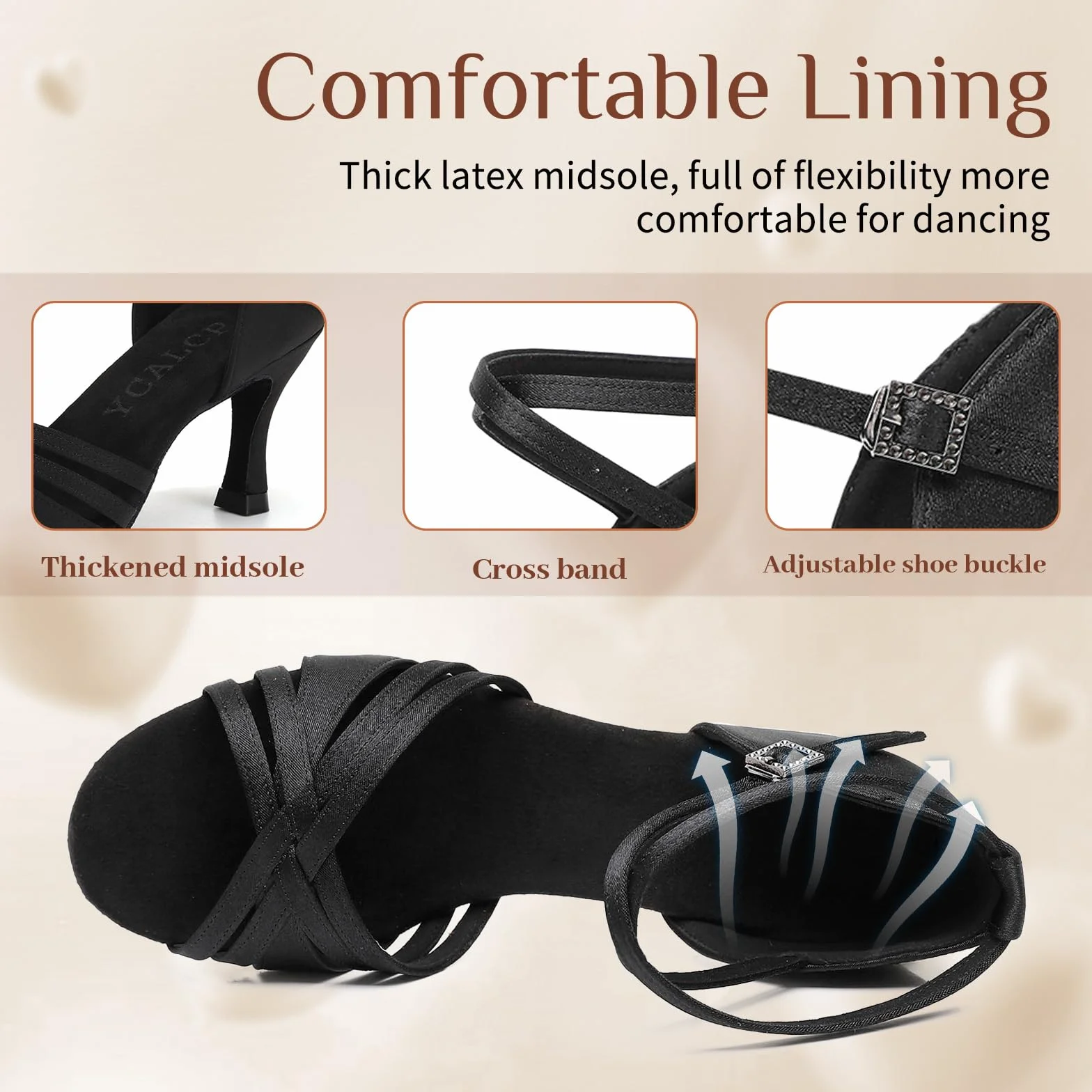 Zapatos de Baile Latino Mujer Satin Profesional Salsa Tango 7.5cm Tacón Modelo L3049