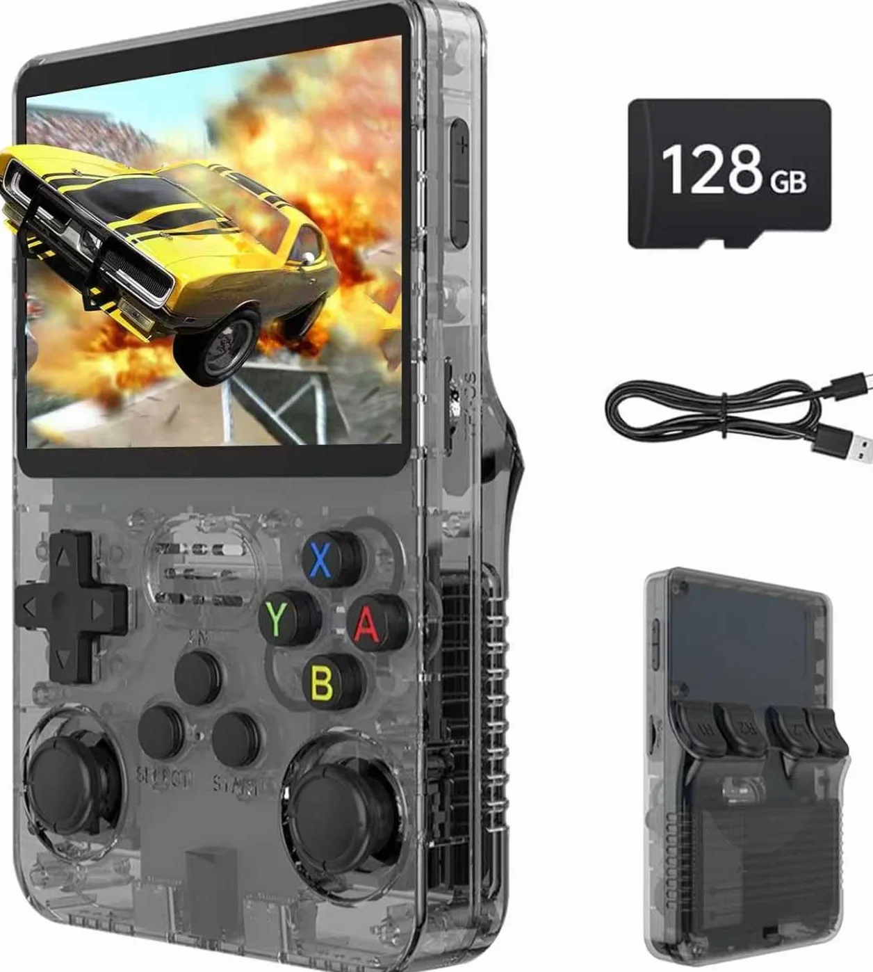 R36S - Consola de juegos de mano retro, consola de juegos retro de 128 GB con más de 30 emuladores convencionales, más de 40 000 juegos clásicos, sistema Linux de código abierto, batería de 3500 mAh