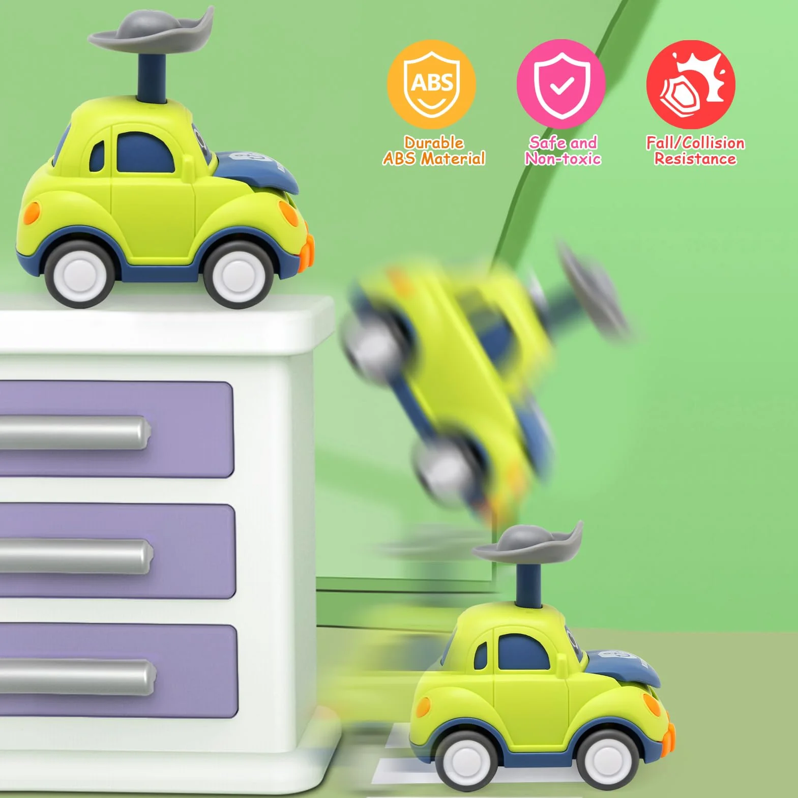 Coches Juguete para Bebes 1 Año, 4 Piezas Press-and-Go Conjunto de Vehículos para Niños Pequeños de 1 2 3 Años, Camiones De Juguete de Educación Regalos para 12 18 24 Meses Niños Niñas