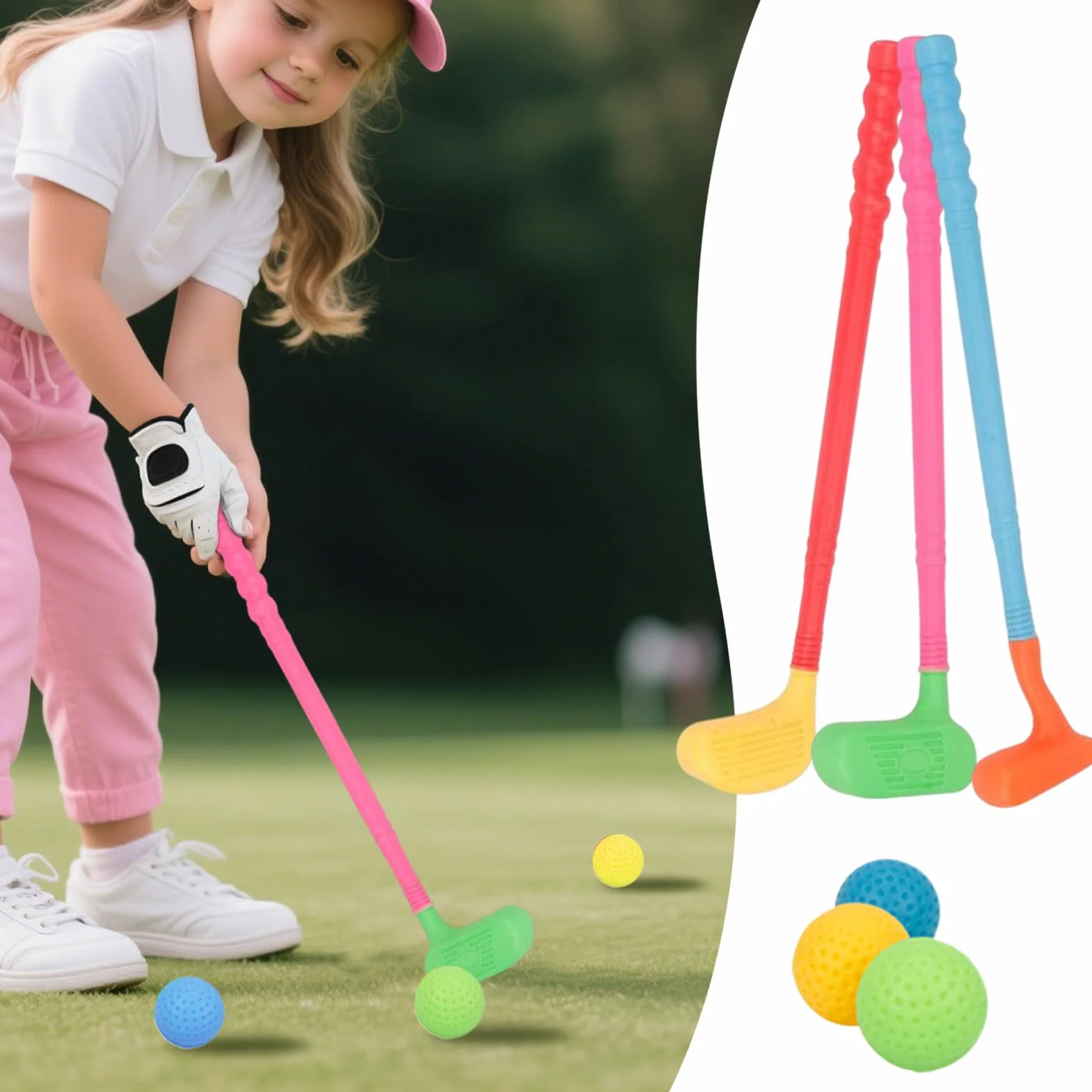 Palos de Golf para niños pequeños, Juego de Golf con Palos y Pelotas, Juego de de plás-Tico, Juguetes de, Juguetes Deportivos para niños y niñas en Interiores y Exteriores