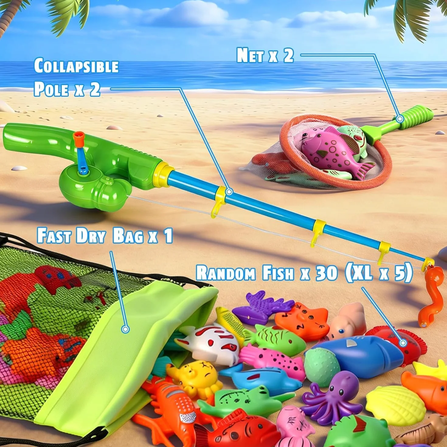Juego de Pesca Magnético para Niños 3 4 5 Años - Set de Agua Refrescante con 2 Cañas