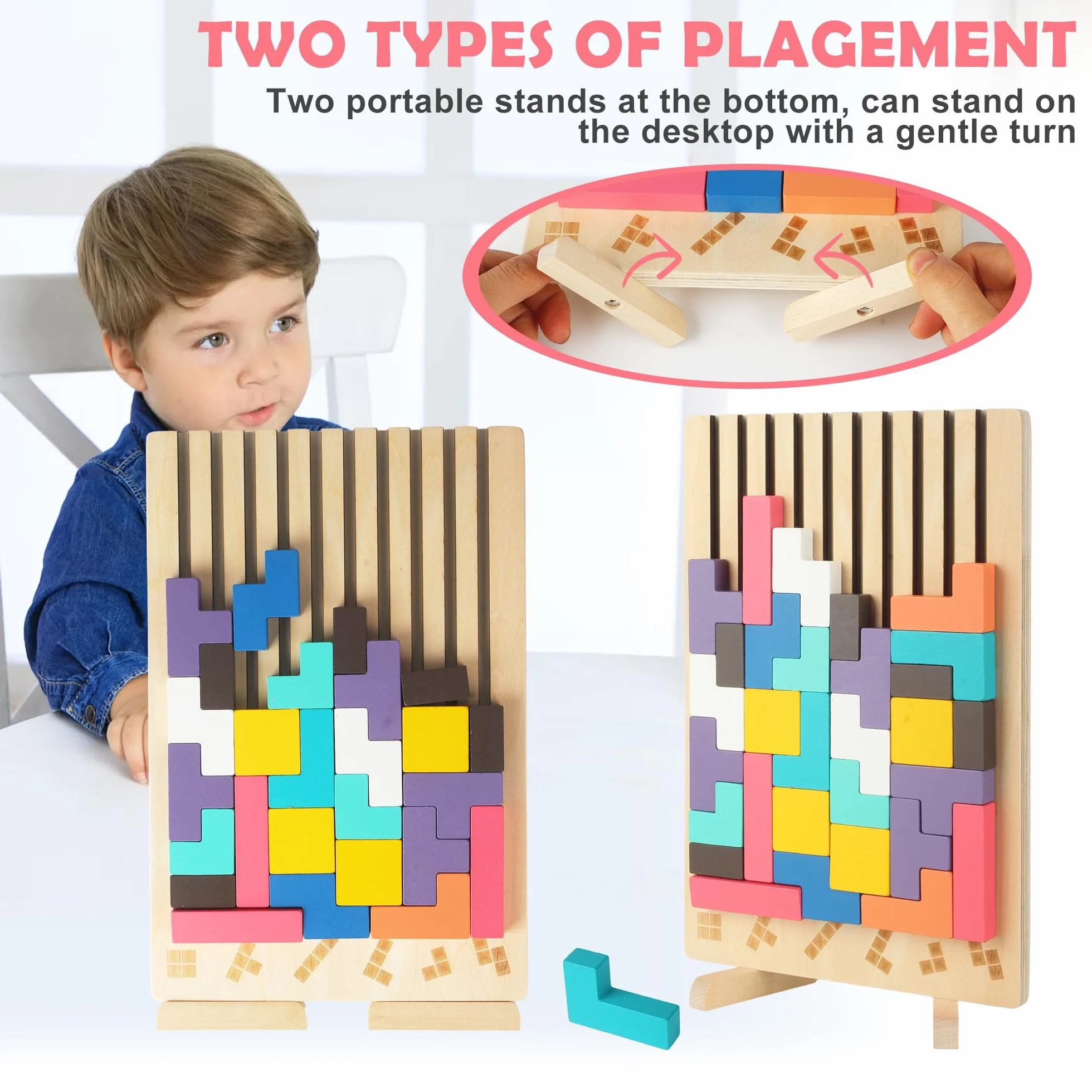 Rompecabezas 3D de Madera Tetris, Rompecabezas niños, Juegos Montessori 3 4 5 6 Años, Juego Tetris Madera, Inteligencia Jigsaw, Cerebro Juguete, Regalos para Niños