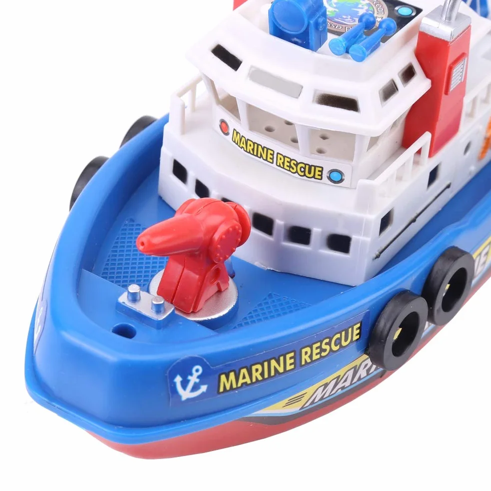 Barco de Juguete para Niños, Barco Rociador de Agua con Sonido y Luz de Flash para Diversión, Plástico Rojo/