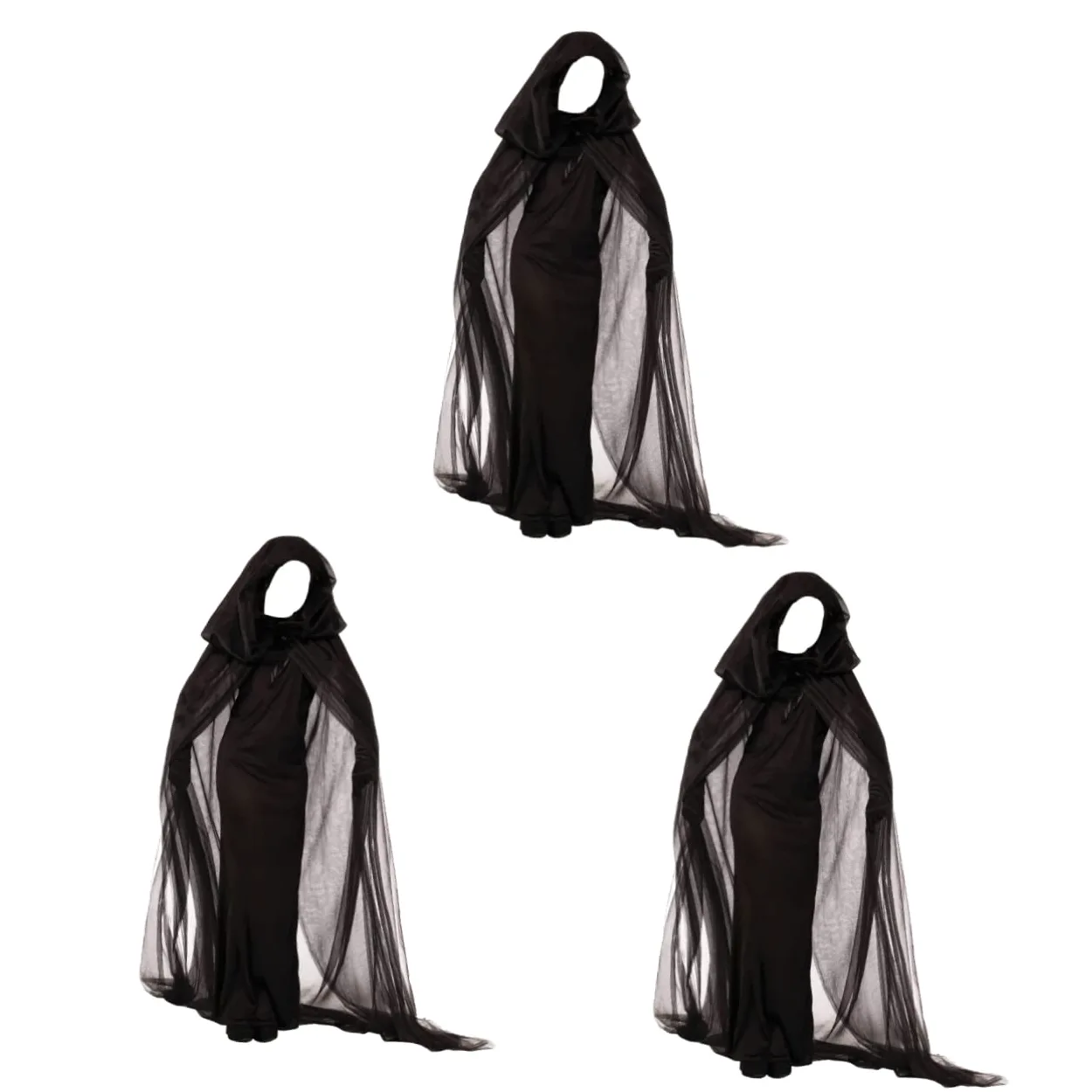LIFKOME 3 Piezas Disfraz De Bruja Para Mujer Para Actuación Vestido De Bruja Disfraz De Fantasma Vestido Gotico Disfrazada Ropa Gótica Disfraces De Halloween Para Mujeres Black