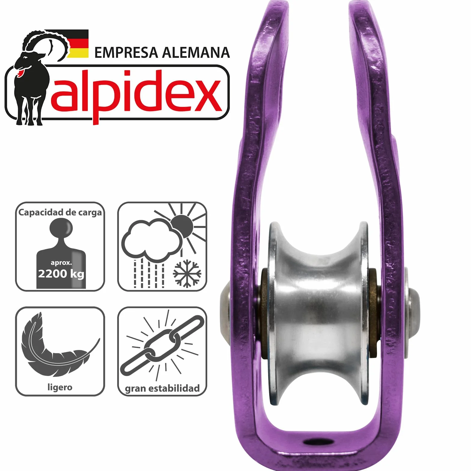 ALPIDEX Polea 22 kN Fija EN12278 Cuerdas 13 mm Polipasto de Cuerda