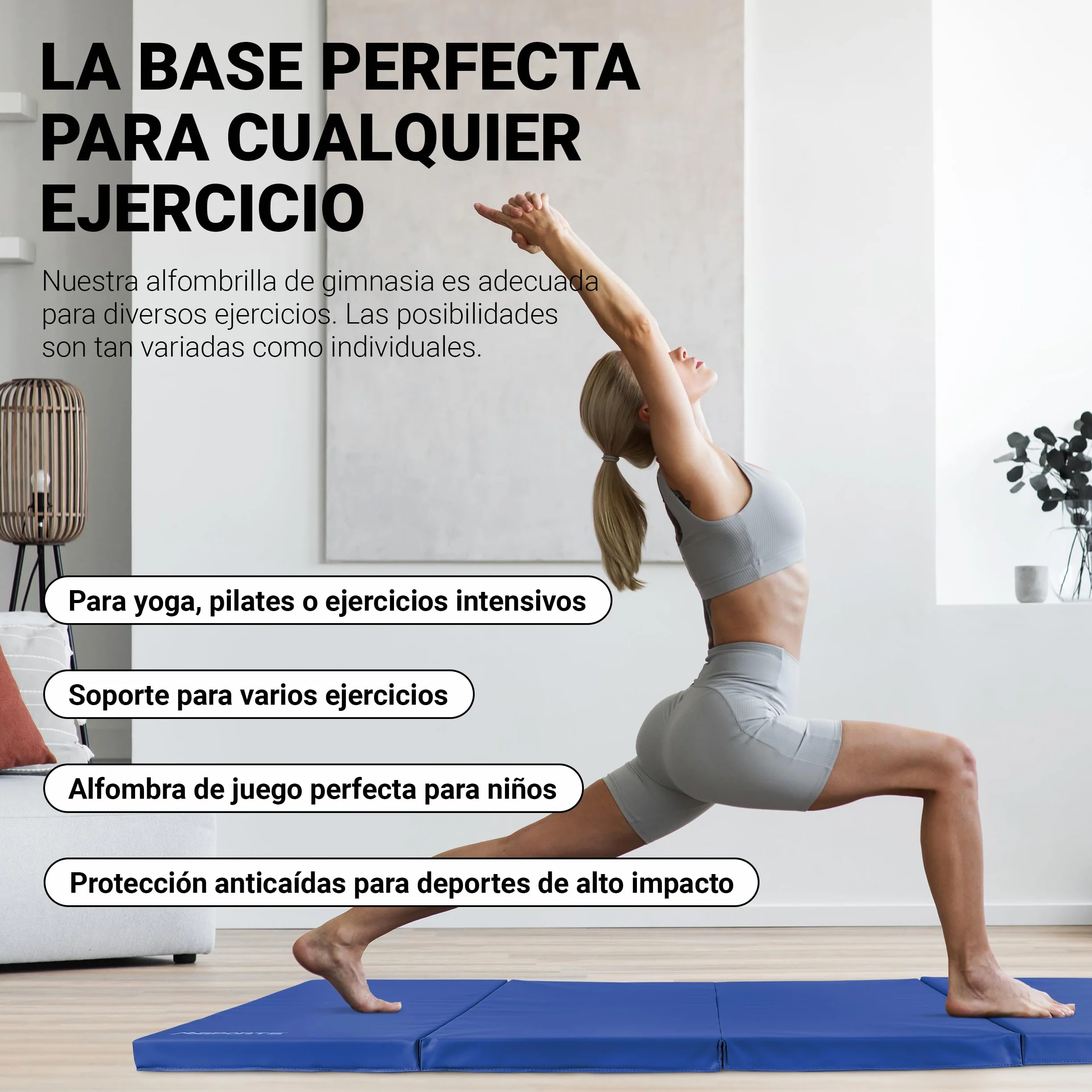 MSPORTS Esterilla de gimnasia plegable 190 x 80 x 5 cm para casa y niños