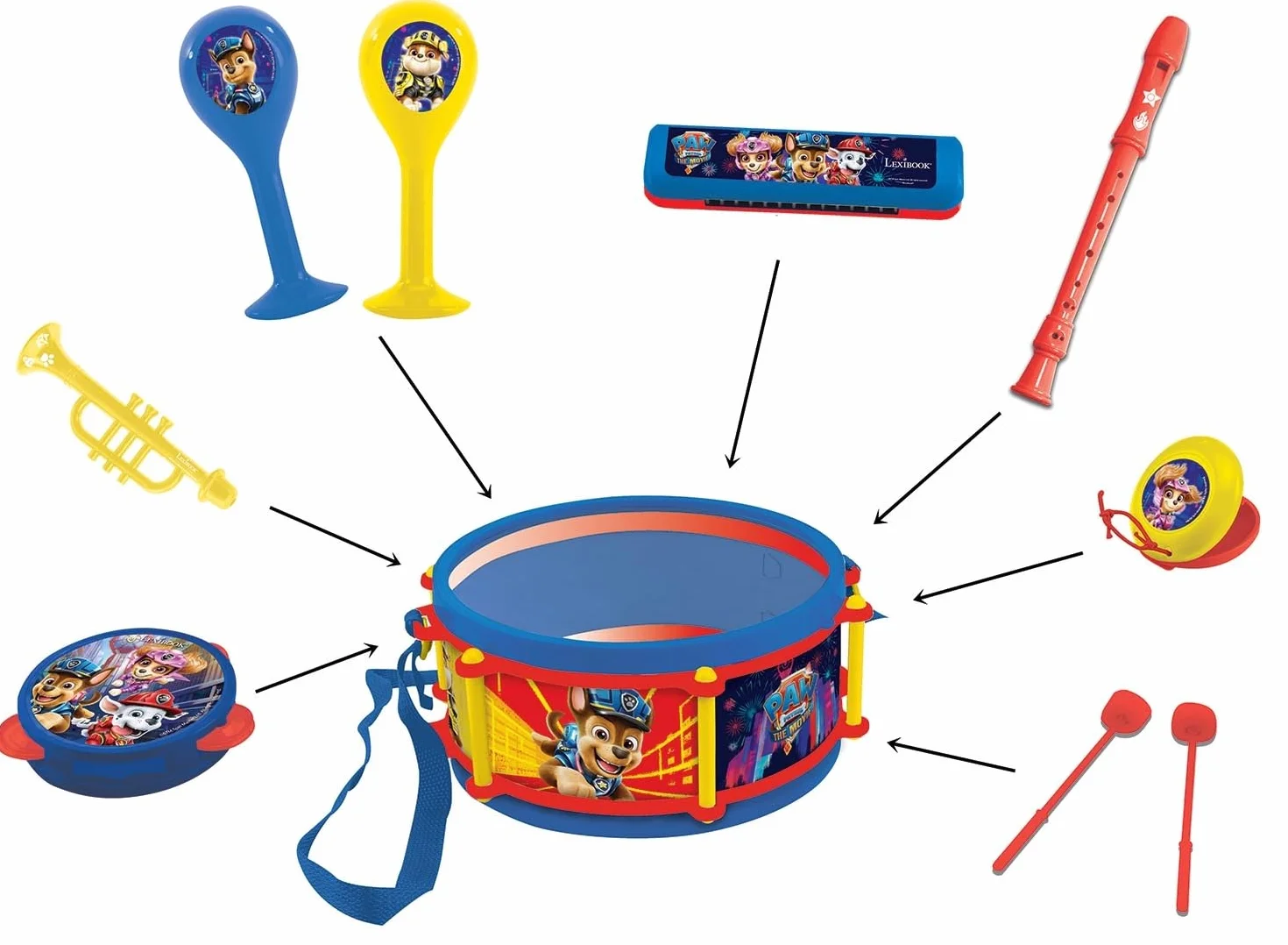 Lexibook Patrulla Canina Chase Marshall Juguete Musica, 7 Instrumentos Tambor, Maracas, Castañeta, Armónica, Grabadora, Trompeta, Pandereta, K360PALXB