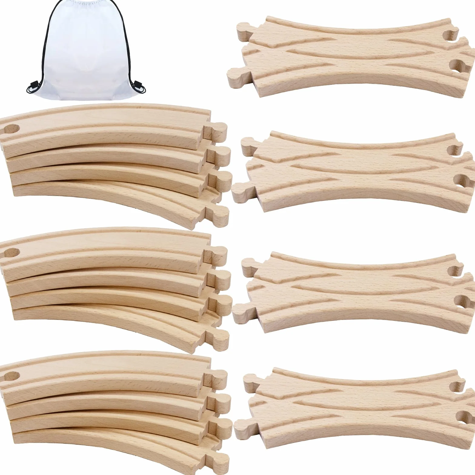 Juego de rieles de madera, compatible con todos los accesorios de tren de madera y rieles de madera, resistente y duradero, juego de ampliación para maquetas, juego creativo para niños a partir de 3