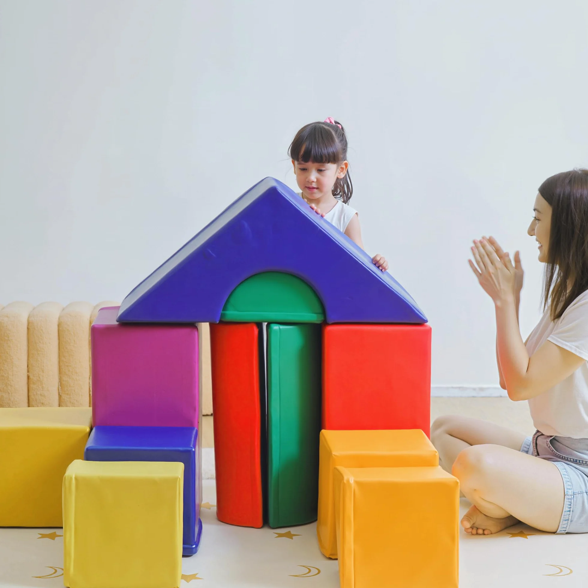 HOMCOM Juego de 11 Bloques de Espuma para Niños Psicomotricidad Infantil Figuras de Construcción Multicolor