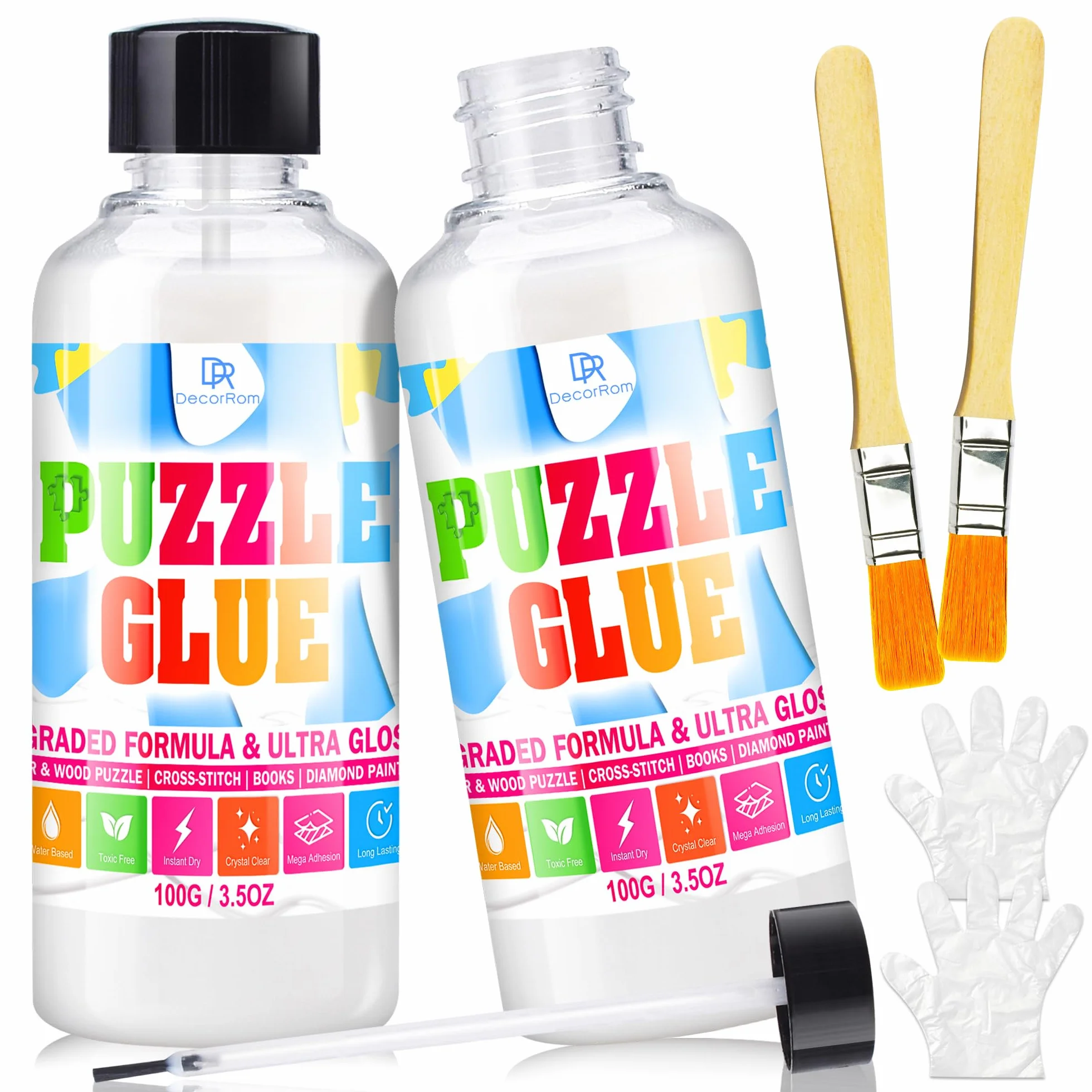DecorRom Pegamento Puzzle Transparente - Kit Conservación 200ml con Aplicador Preciso, Secado Rápido, No Tóxico, Soluble en Agua, para 5000 Piezas, Ideal para Enmarcado, Accesorios Puzzle Adultos