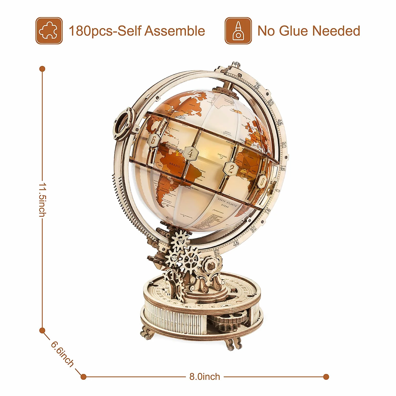 ROBOTIME Puzzle 3D Madera Globo Luminoso Maquetas Construir Adultos Mecánica Manualidades Kits