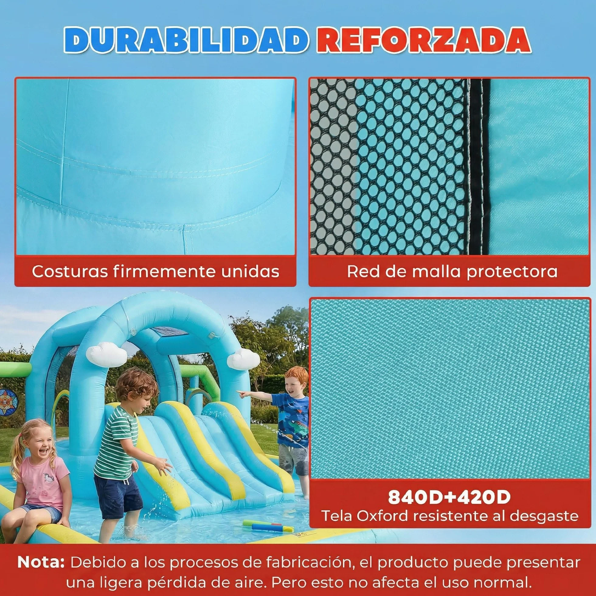 AIYAPLAY Castillo Hinchable Grande Acuático 7 en 1 con Soplador 450W Hinchable para Niños con Tobogán Seco/Agua, Trampolín, Piscina, Canasta, Columna de Boxeo Exterior/Interior 3-8 Años 426x360x198 cm