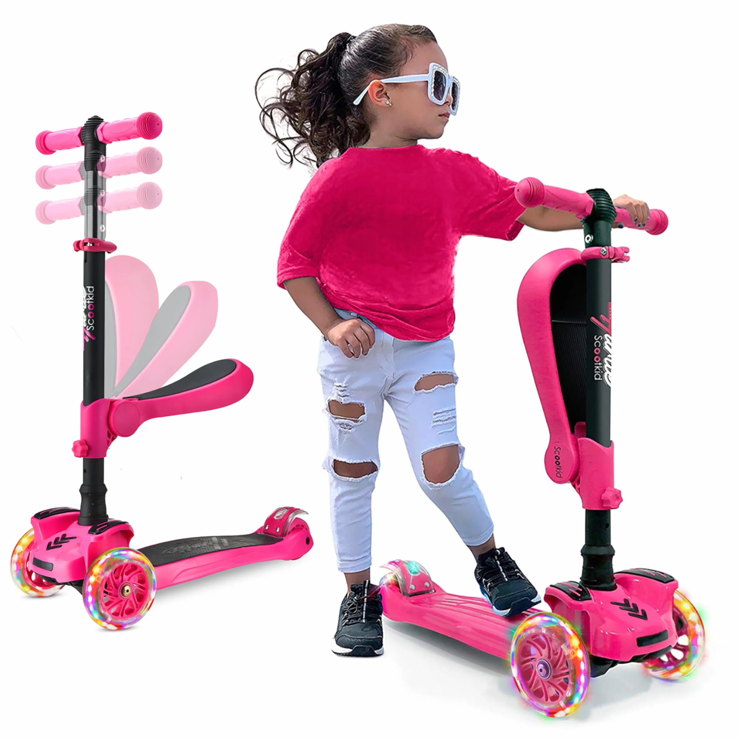 Hurtle Patinete, Scooter para niños, 2 años en adelante, Asiento abatible, Altura Ajustable, Monopatin 2 en 1, Luces Intermitentes