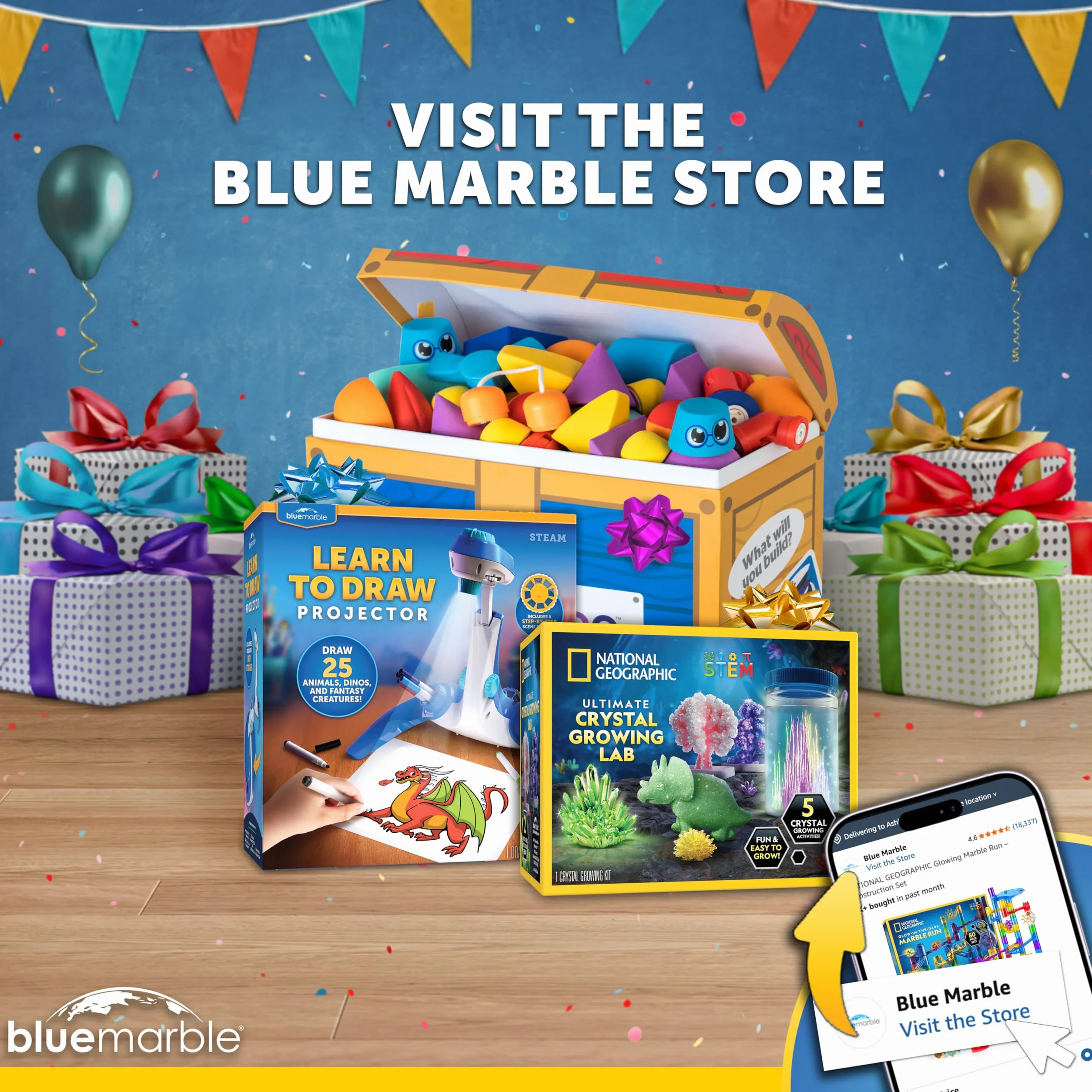 Blue Marble National Geographic Kit de Canicas con Elevador Motorizado - Set de 150 Piezas con Espiral, 30 Canicas, Bolsa de Almacenamiento, Máquina de Movimiento Perpetuo, Juego para Niños