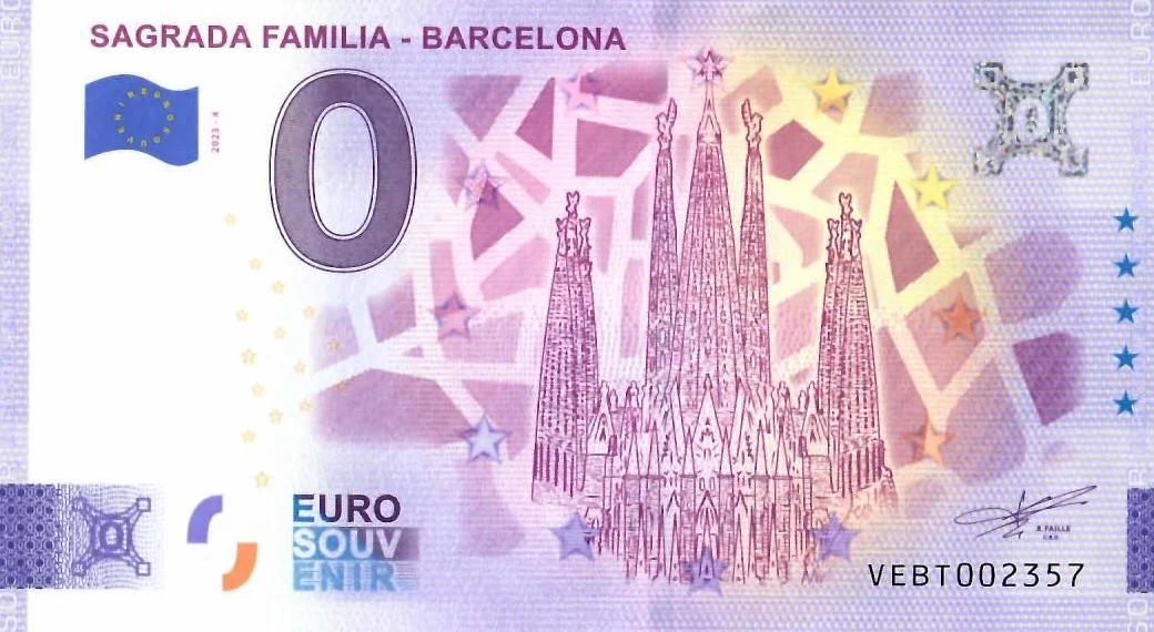 0 euros billete Sagrada Familia · Barcelona · España · Souvenir o Cero € Certificado de recuerdo