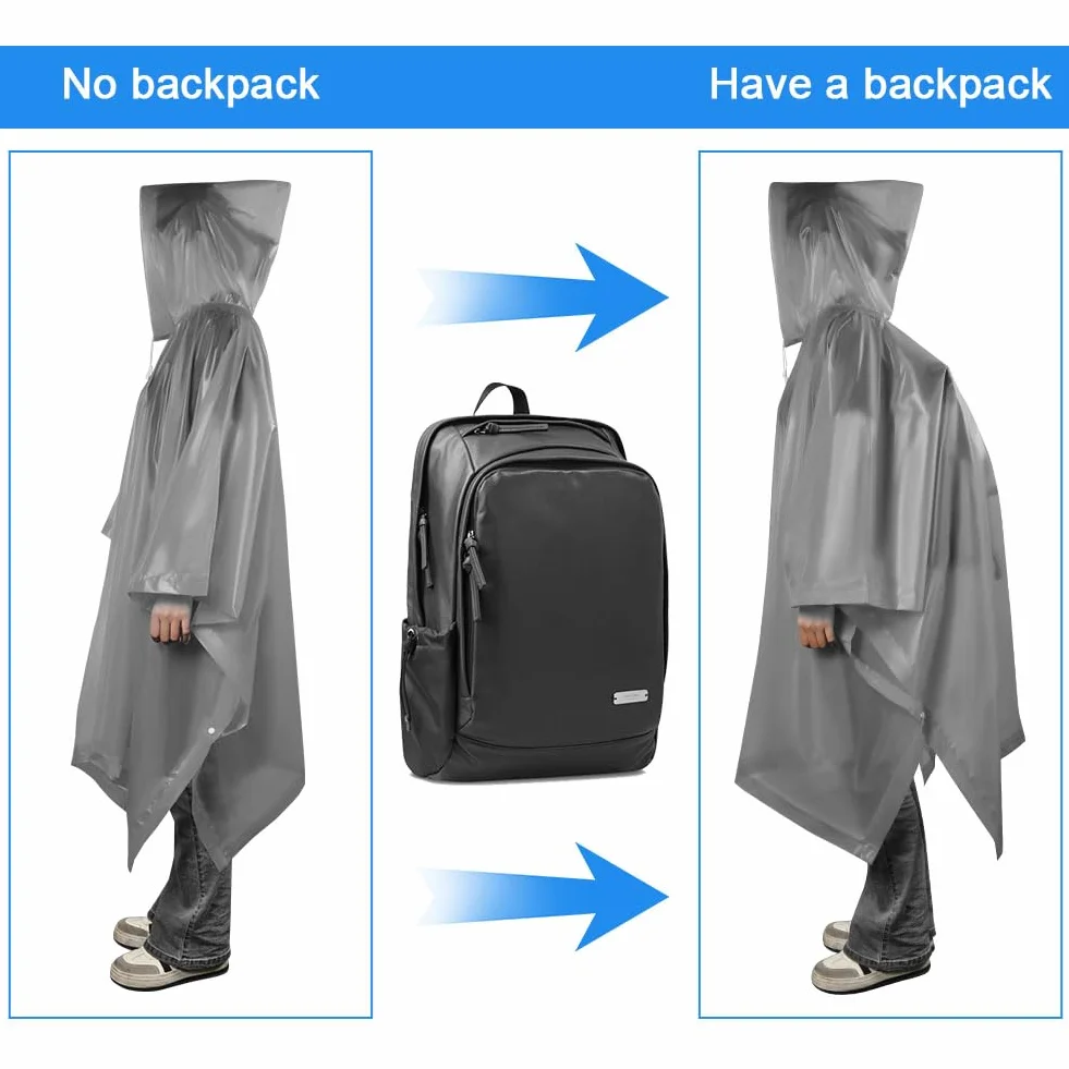 Poncho Impermeable Reutilizable con Capucha 2 Piezas Gris Azul para Senderismo Ciclismo Camping