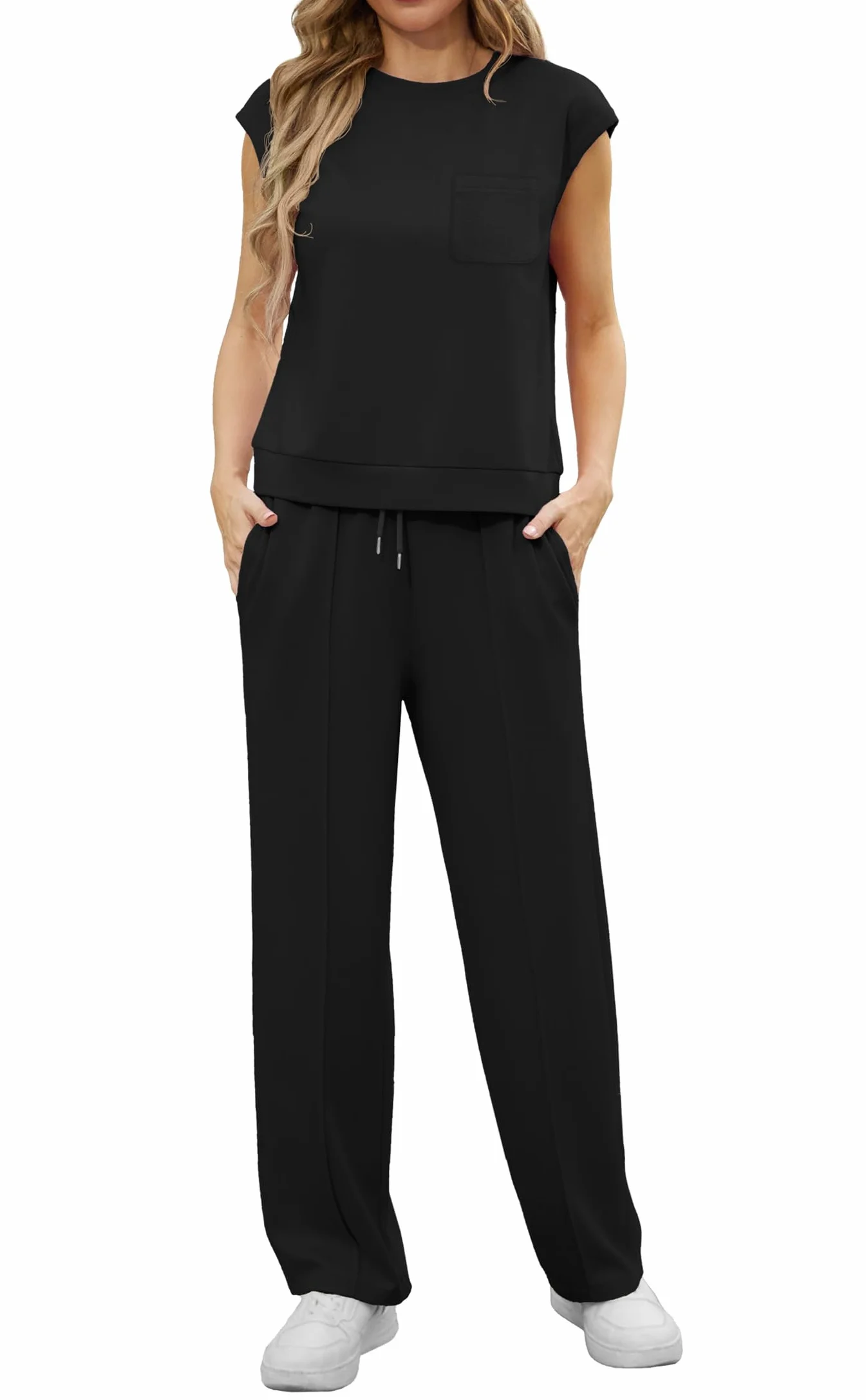 GRECERELLE Conjunto de dos piezas para mujer, chándal de verano manga corta cuello redondo